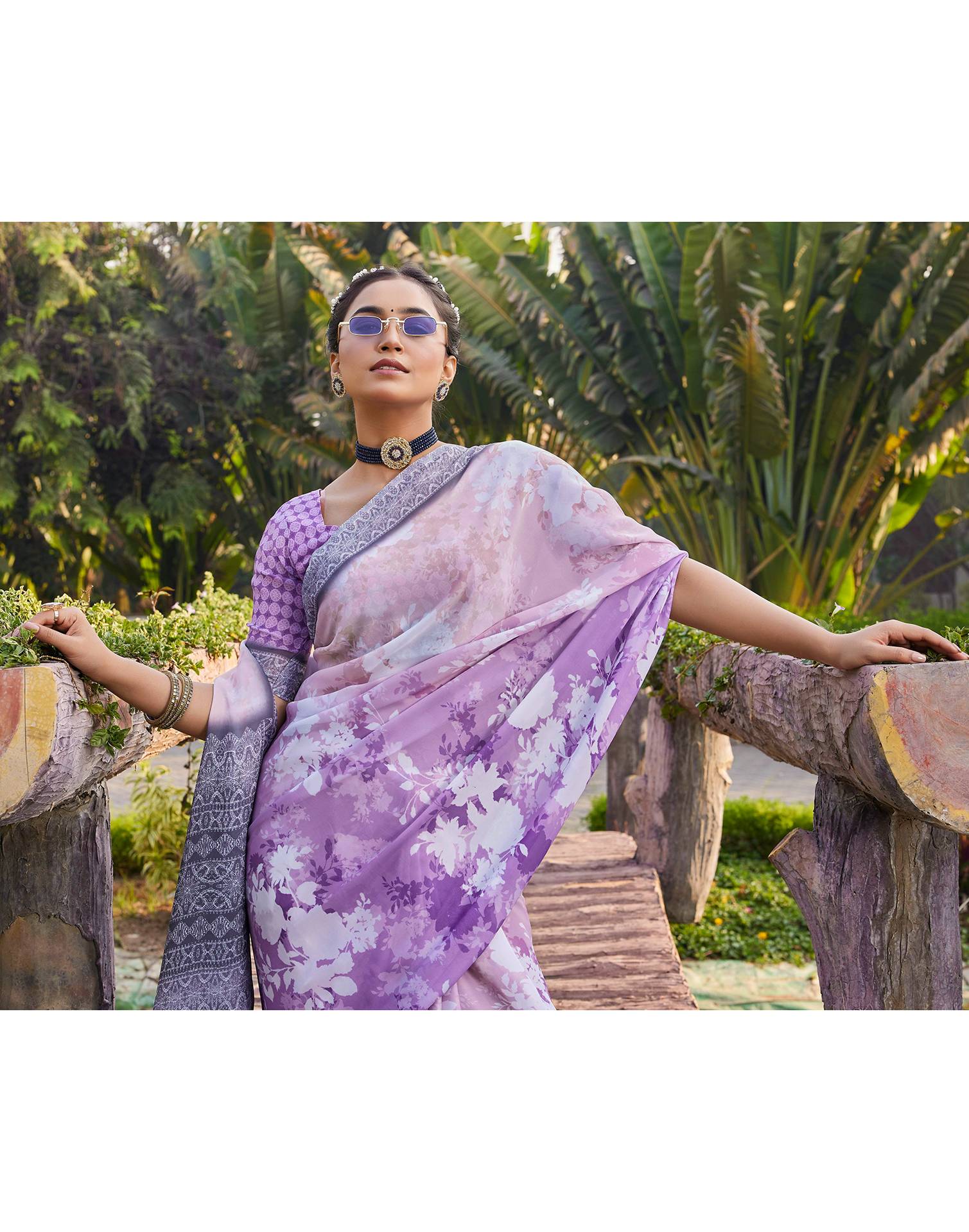 Purple Satin Printed Saree