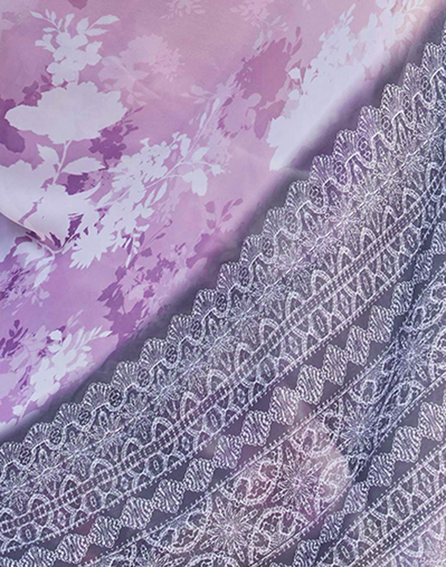 Purple Satin Printed Saree