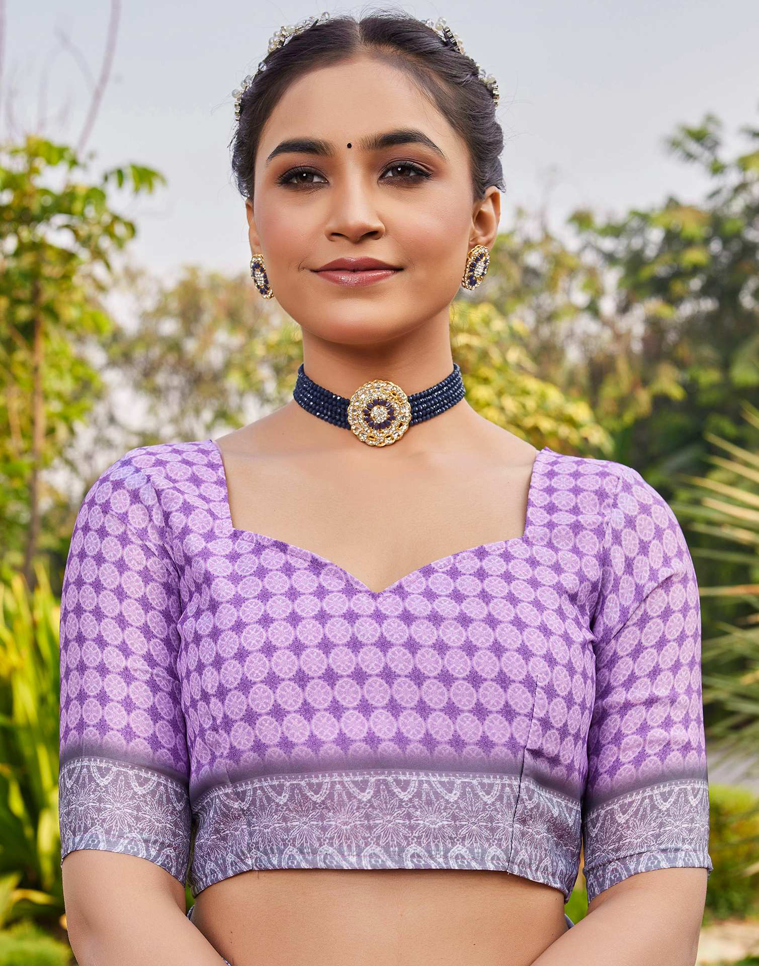 Purple Satin Printed Saree