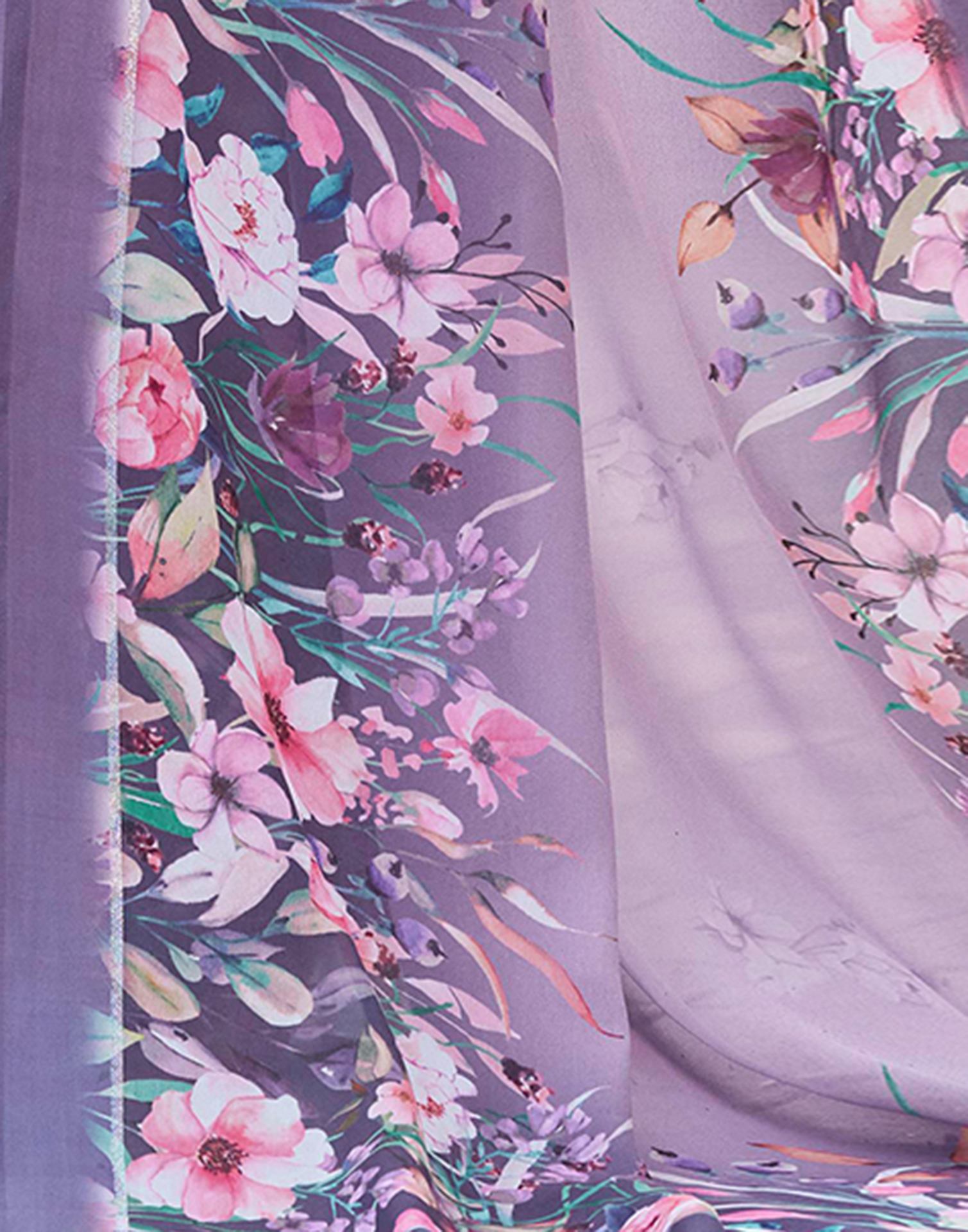 Mauve Georgette Floral Printed Saree