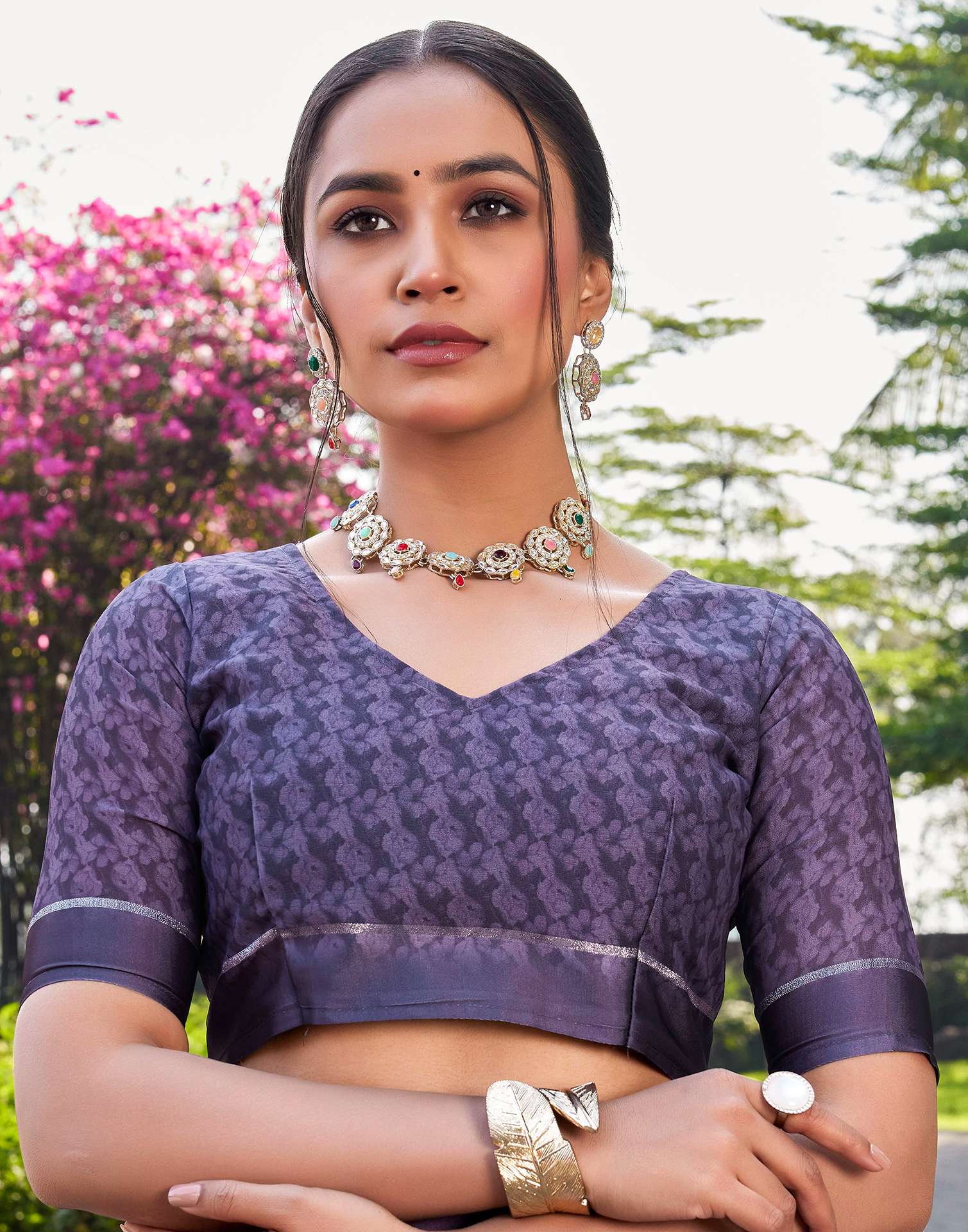 Mauve Georgette Floral Printed Saree