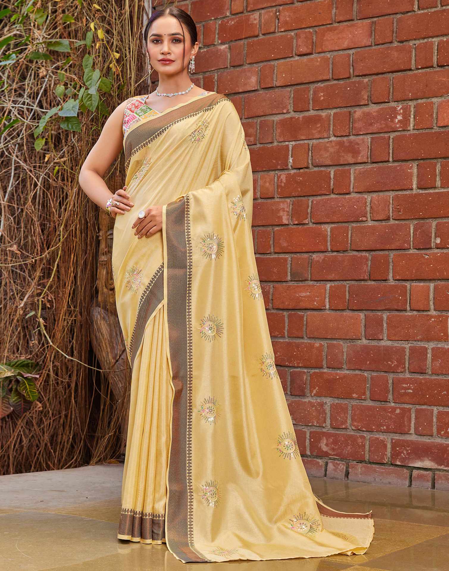 Yellow Silk Embroidery Saree