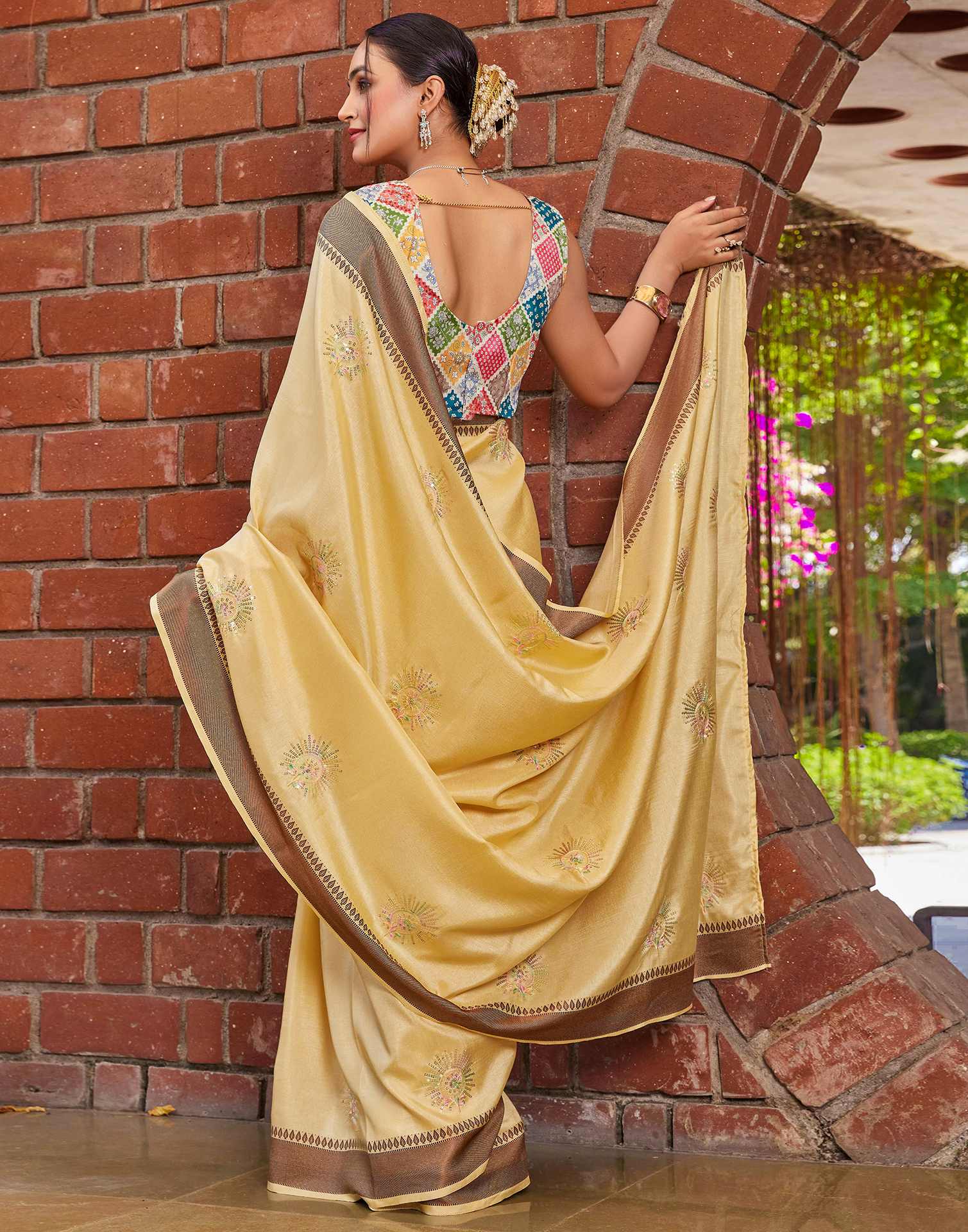 Yellow Silk Embroidery Saree