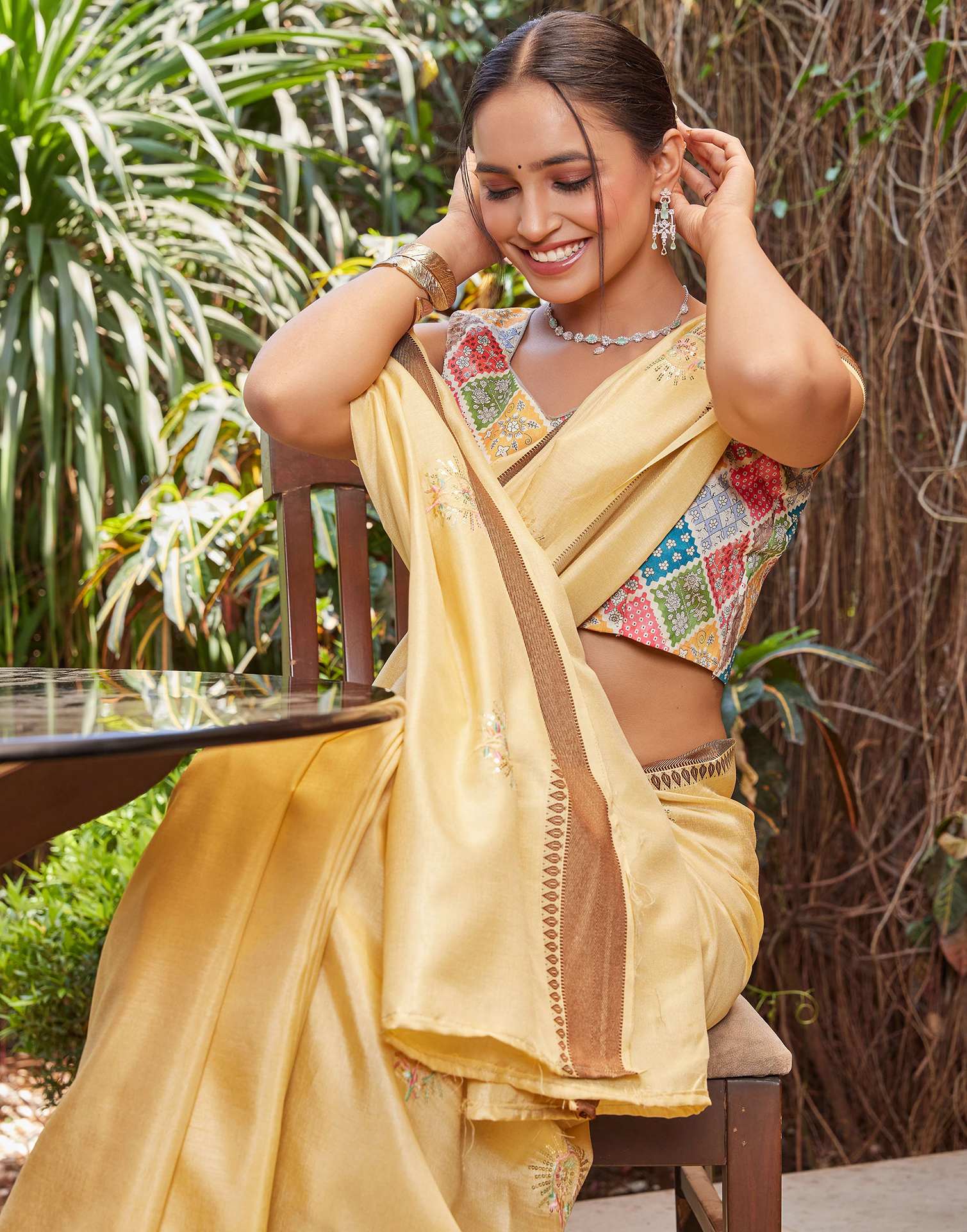 Yellow Silk Embroidery Saree