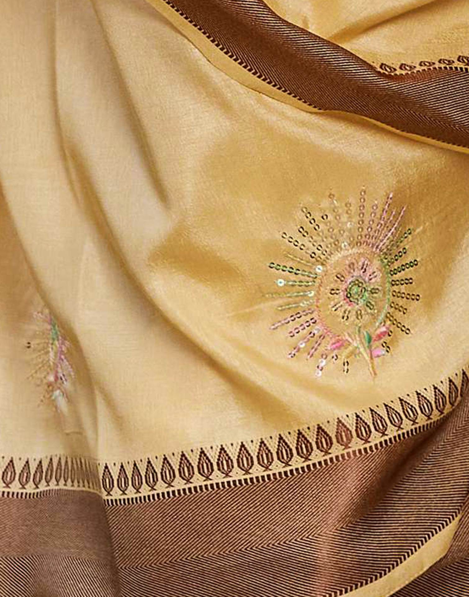 Yellow Silk Embroidery Saree