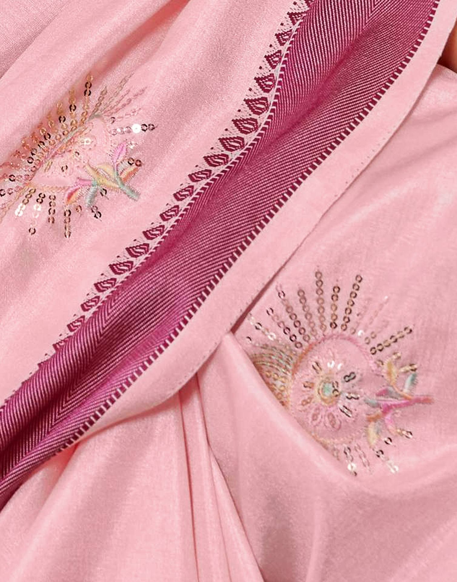 Light Pink Silk Embroidery Saree