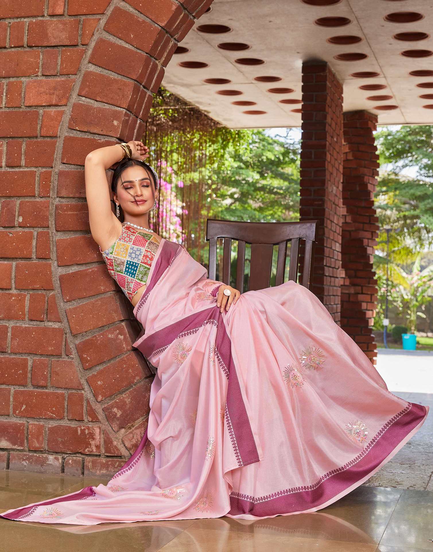 Light Pink Silk Embroidery Saree