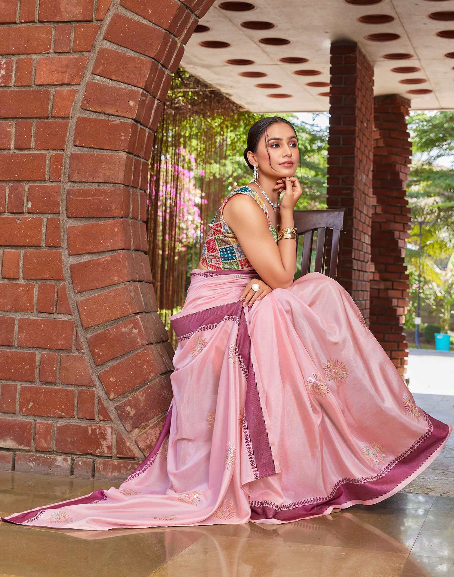 Light Pink Silk Embroidery Saree