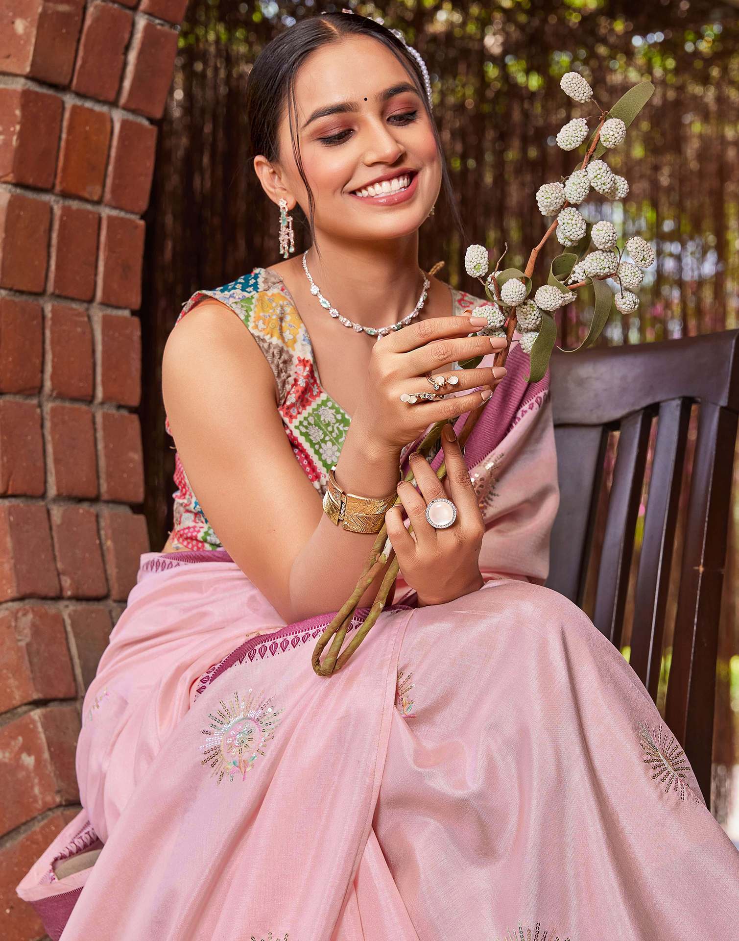 Light Pink Silk Embroidery Saree