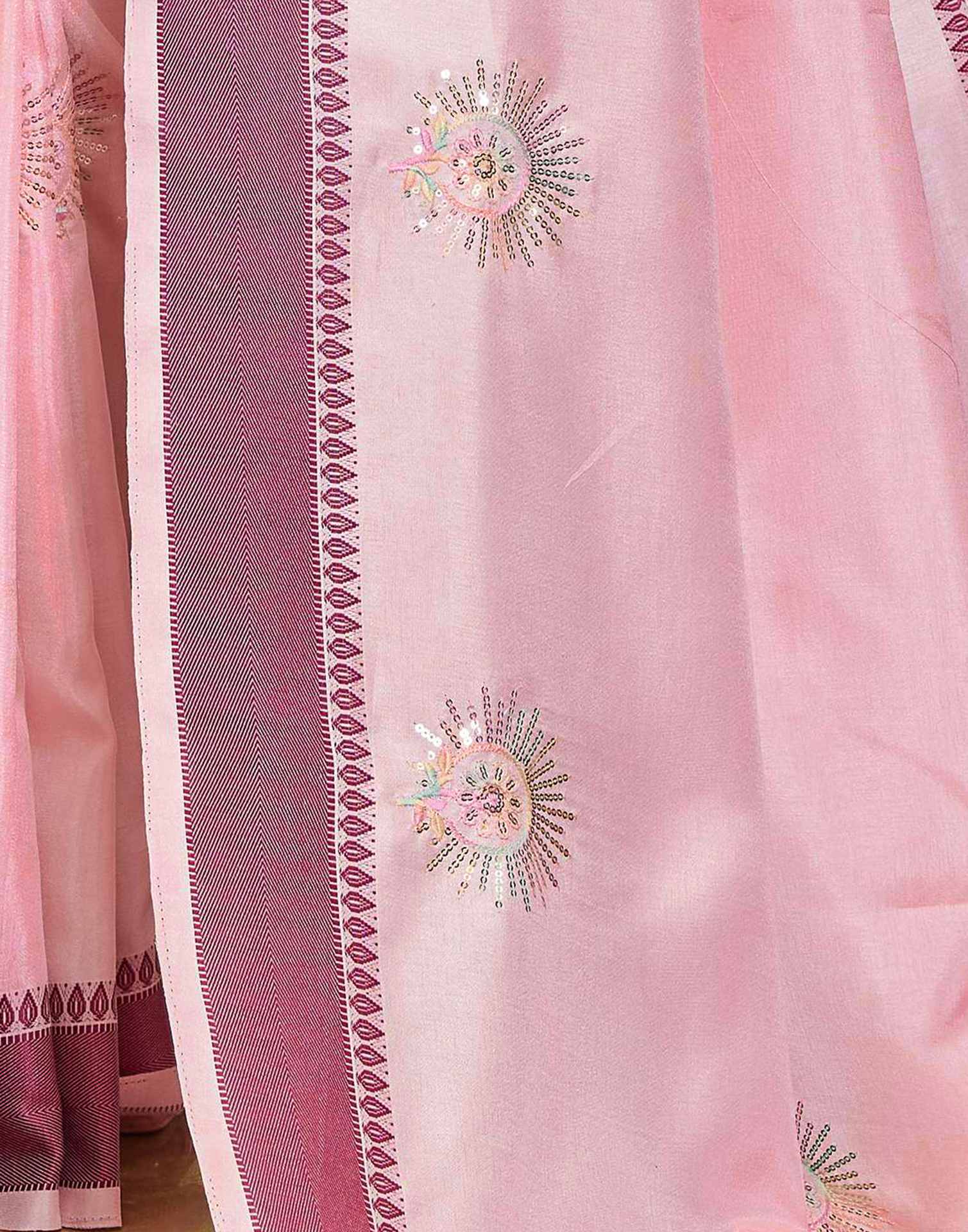 Light Pink Silk Embroidery Saree
