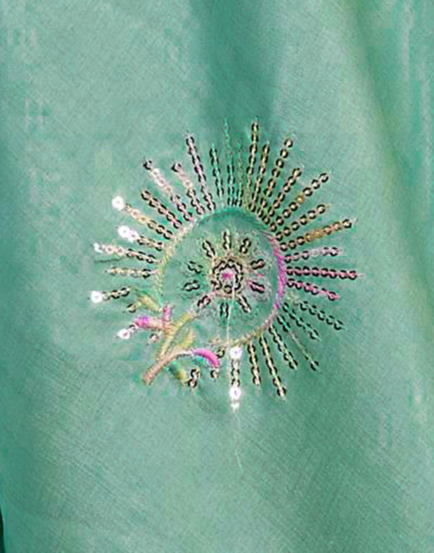 Teal Green Silk Embroidery Saree