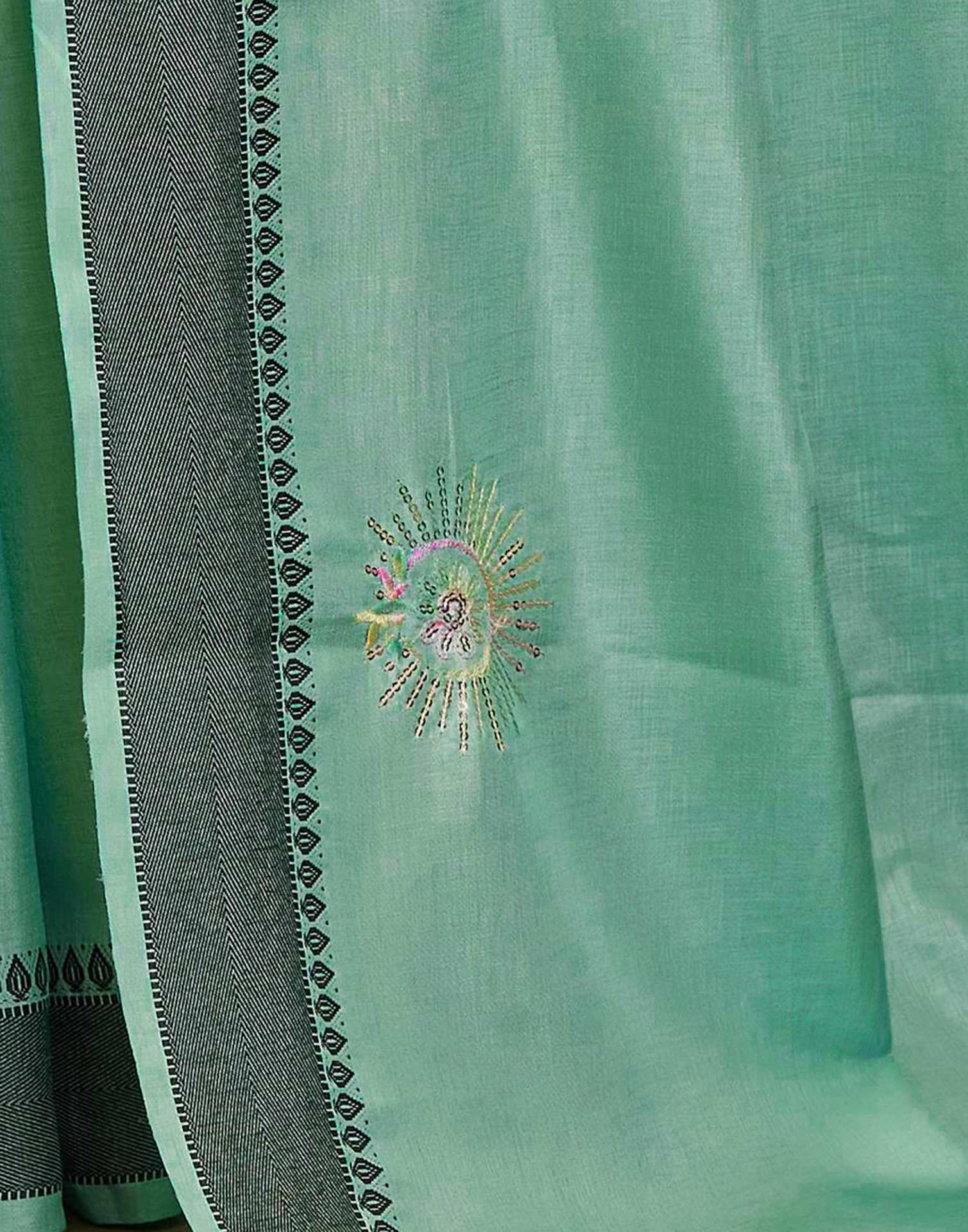 Teal Green Silk Embroidery Saree