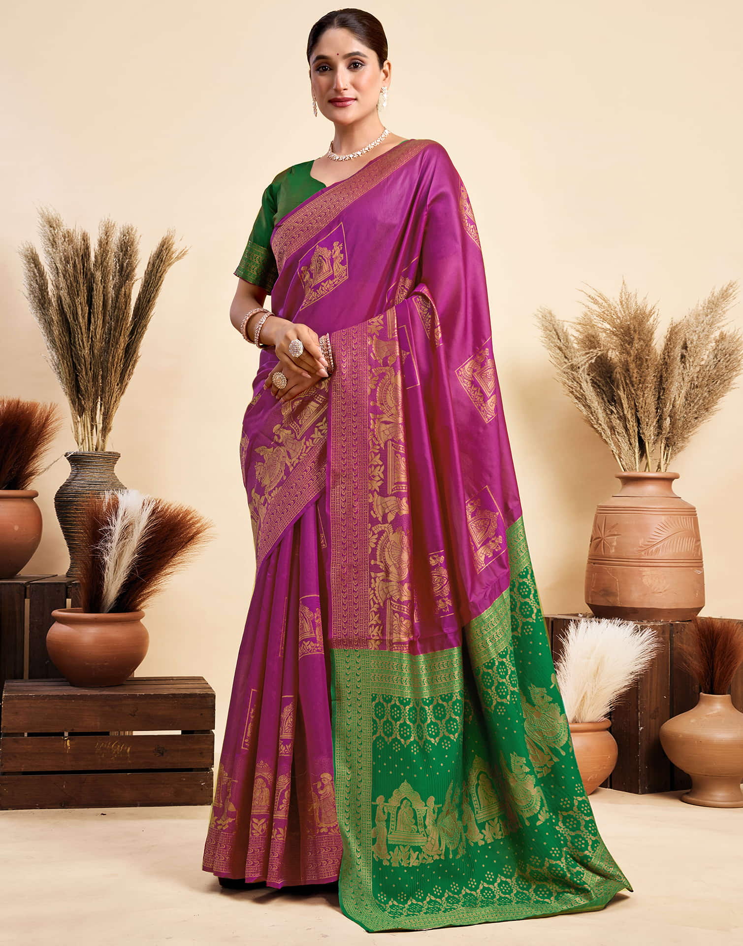 Dark Magenta Silk Woven Saree