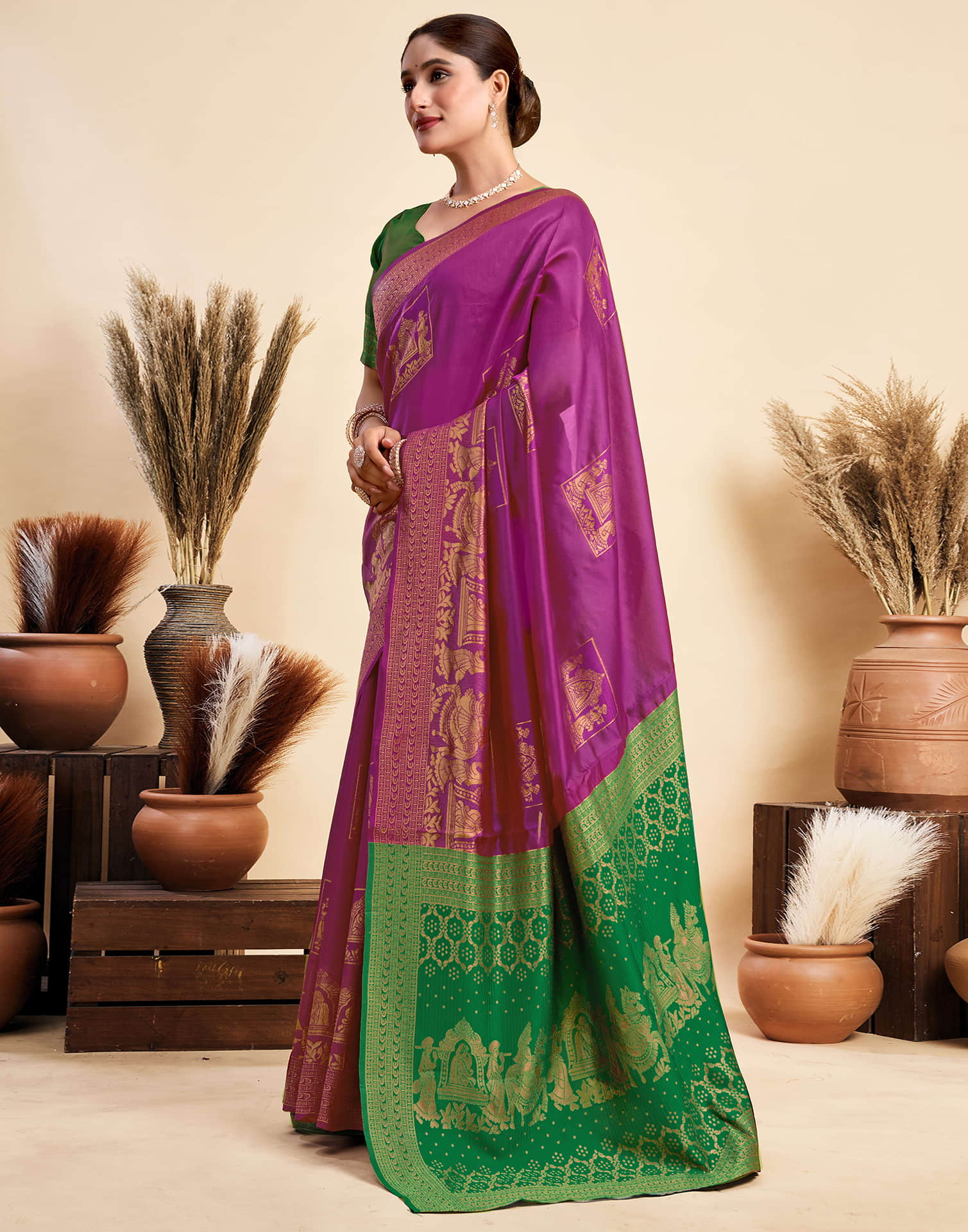 Dark Magenta Silk Woven Saree