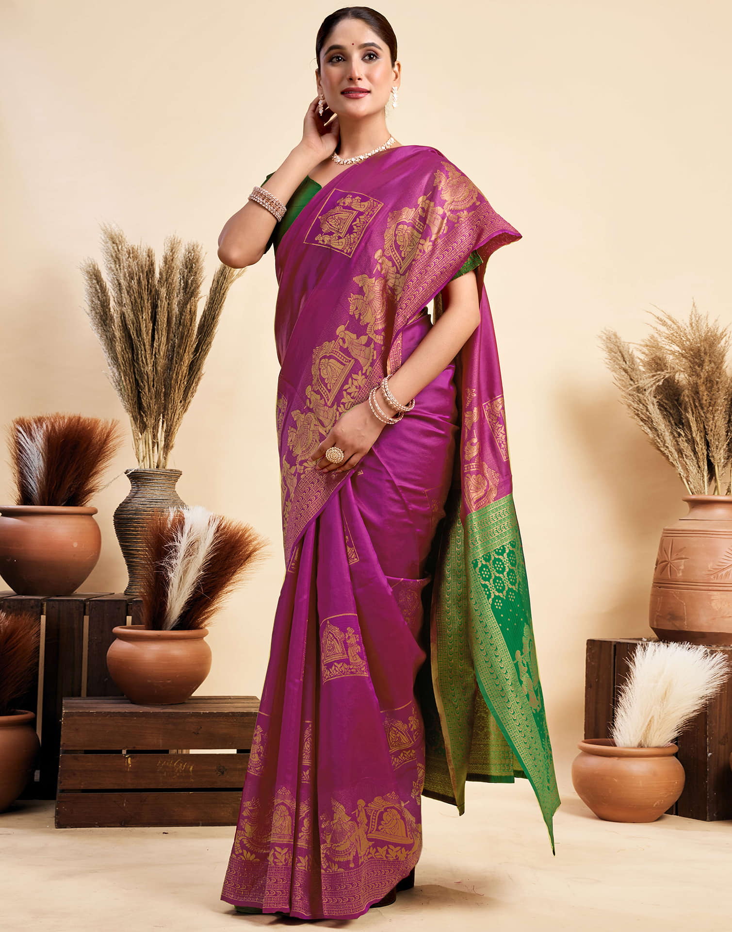 Dark Magenta Silk Woven Saree