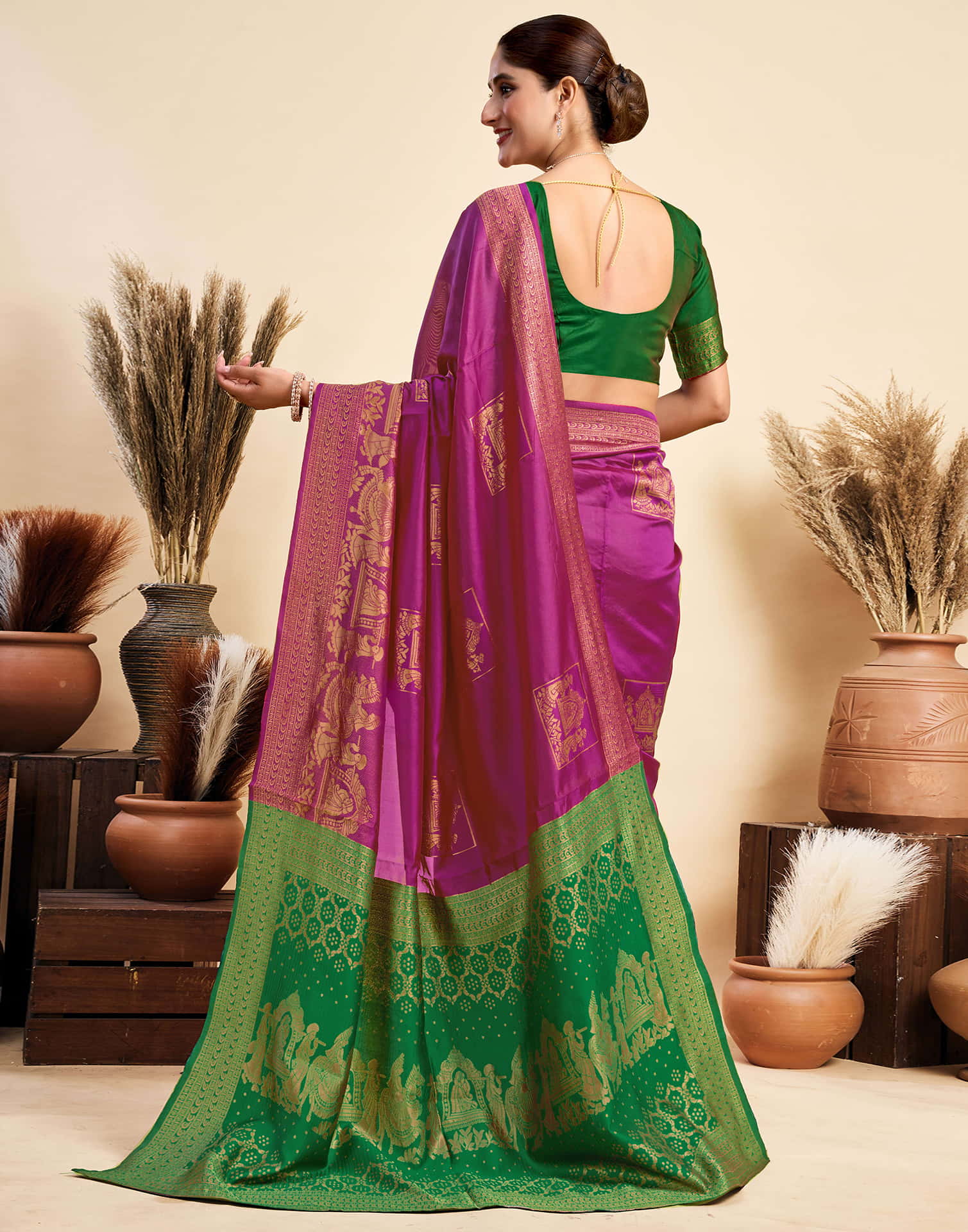Dark Magenta Silk Woven Saree