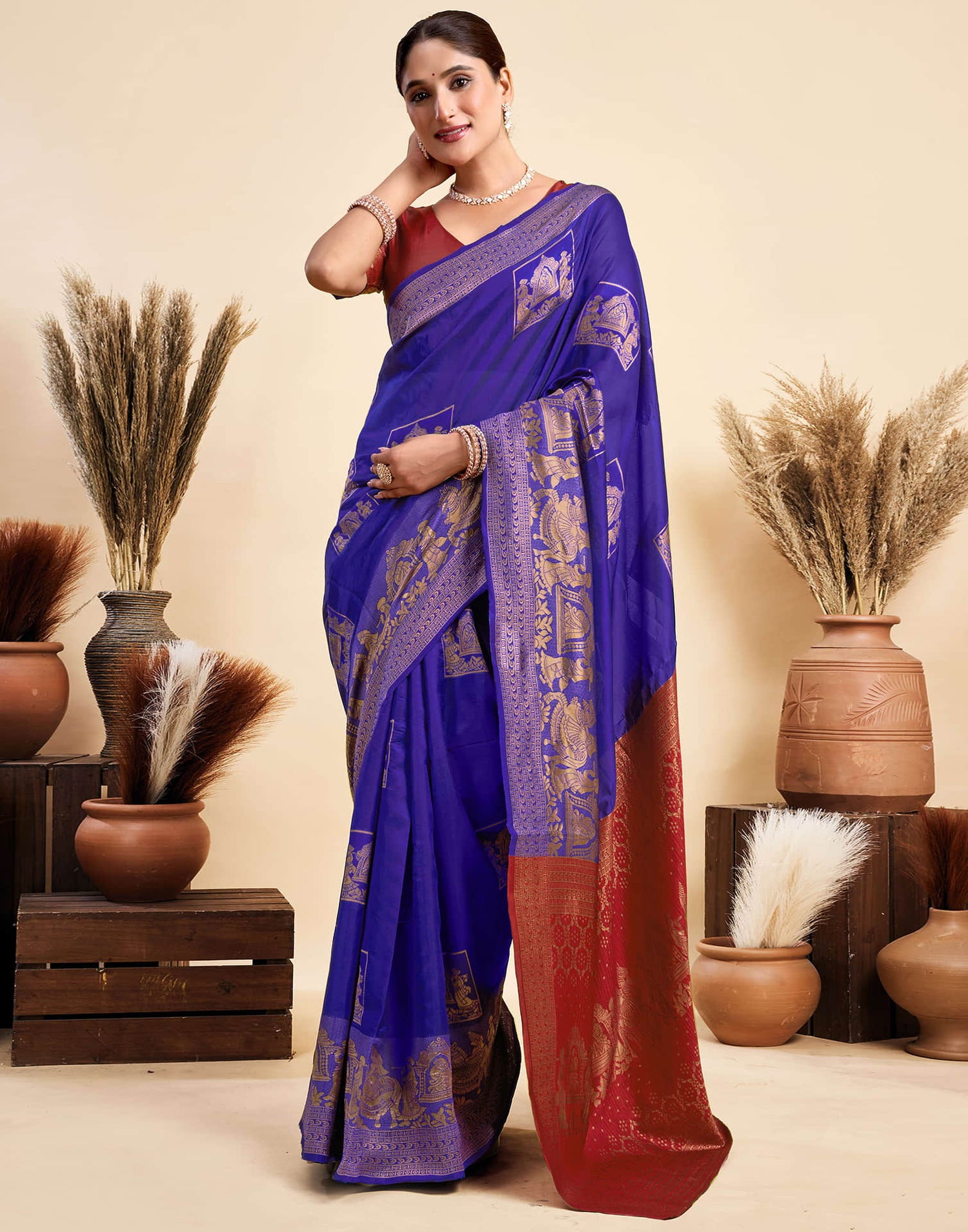 Dark Blue Silk Woven Saree