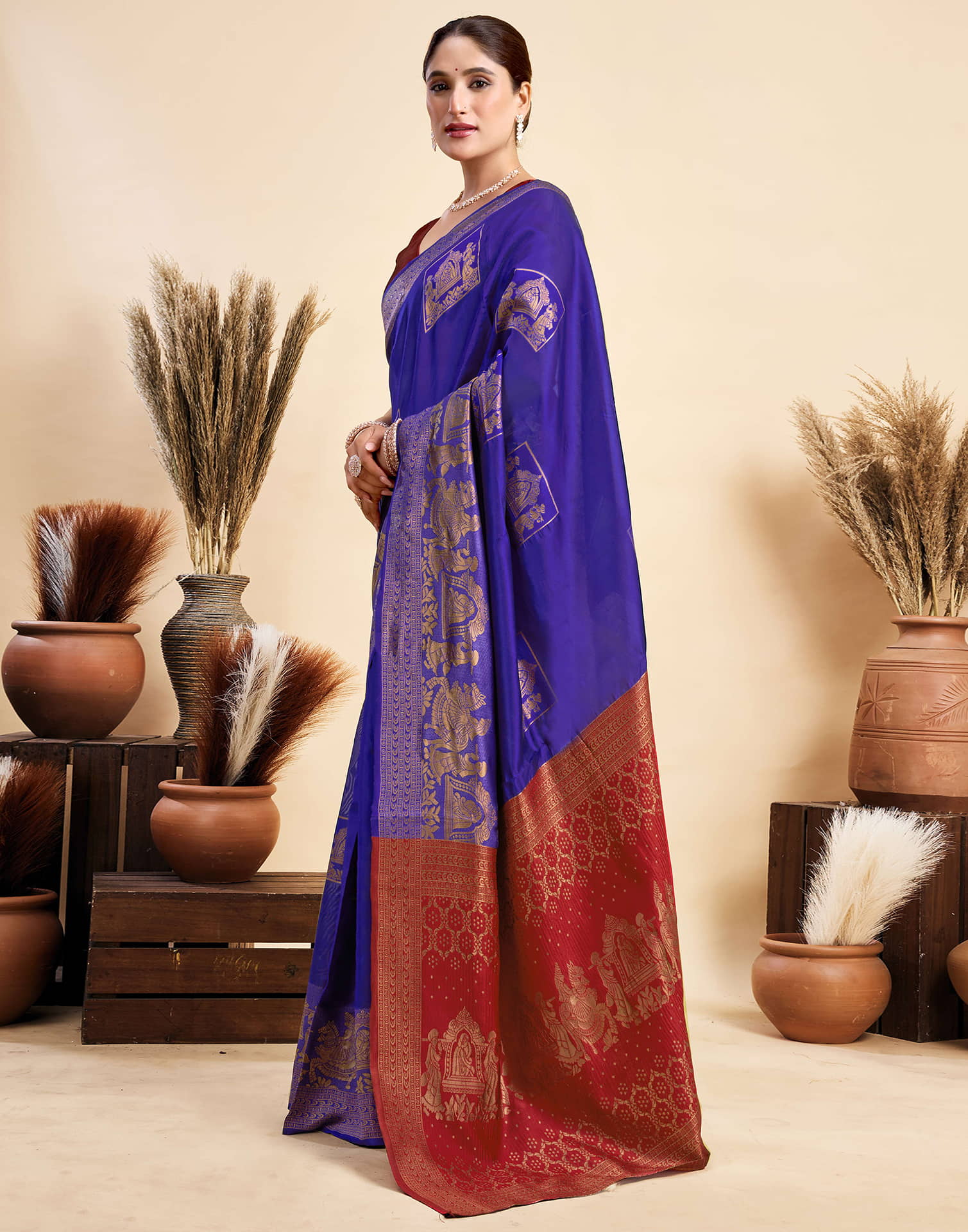 Dark Blue Silk Woven Saree