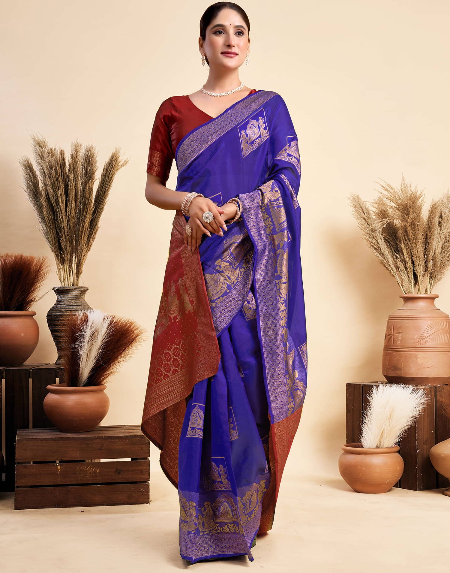 Dark Blue Silk Woven Saree