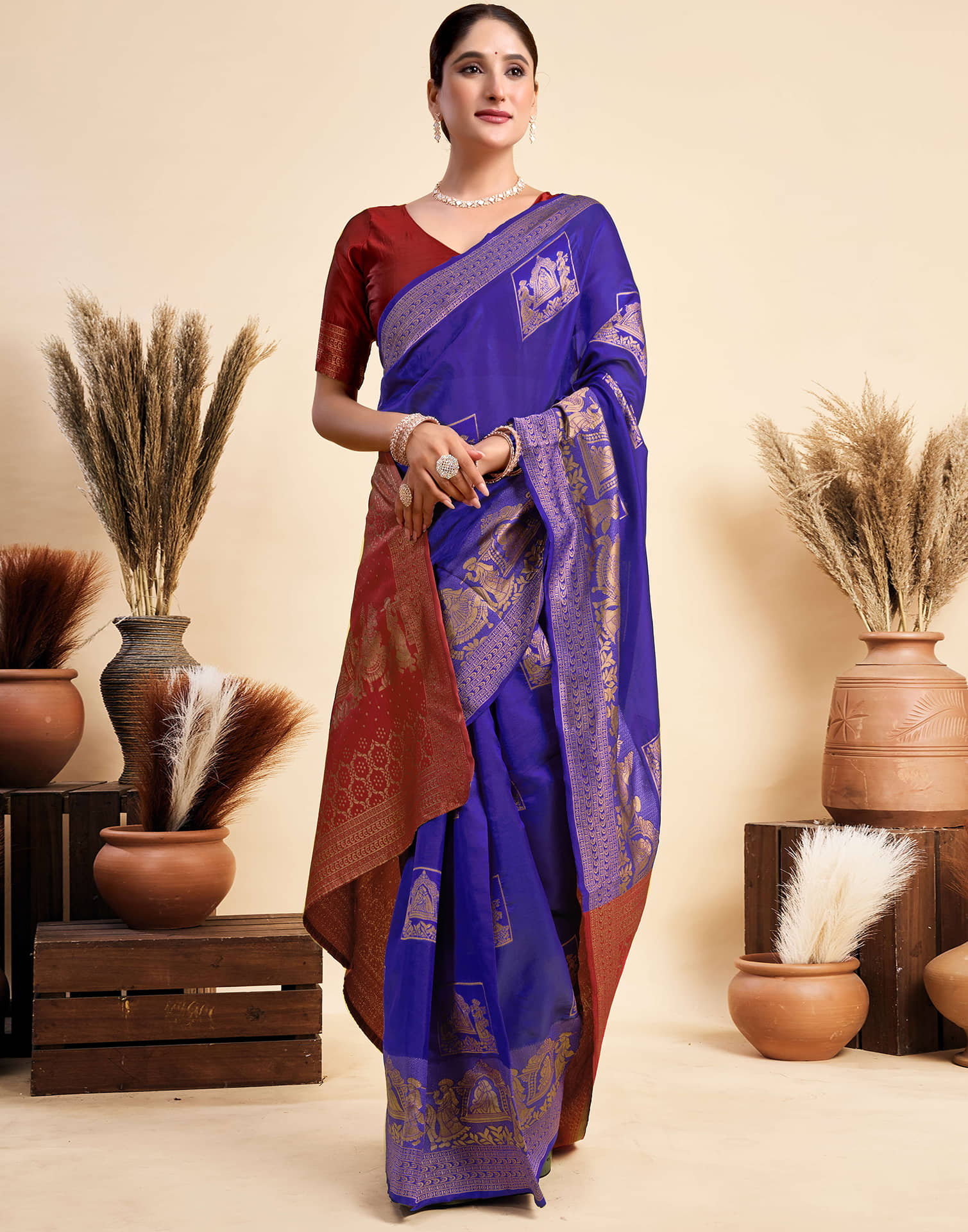 Dark Blue Silk Woven Saree