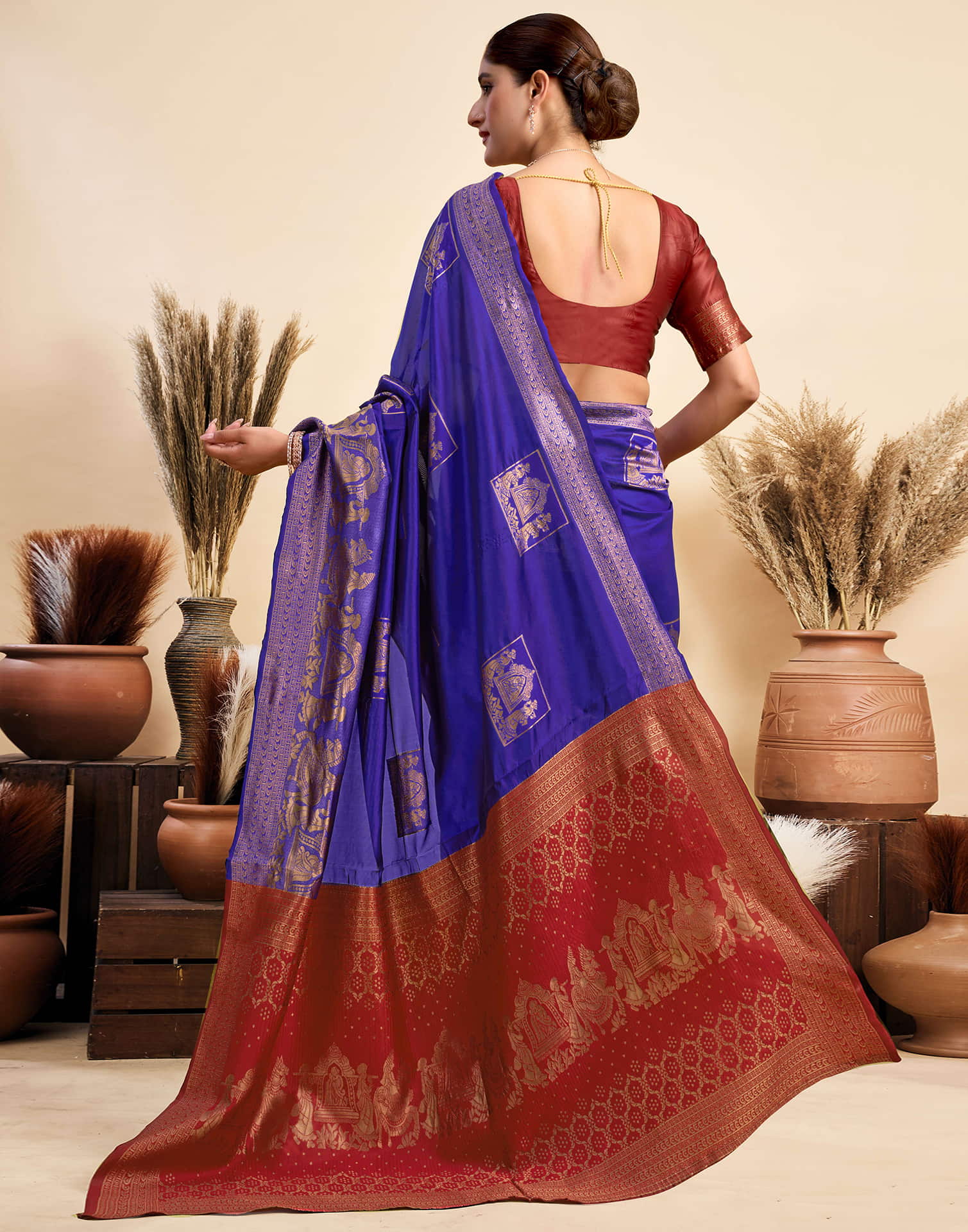 Dark Blue Silk Woven Saree