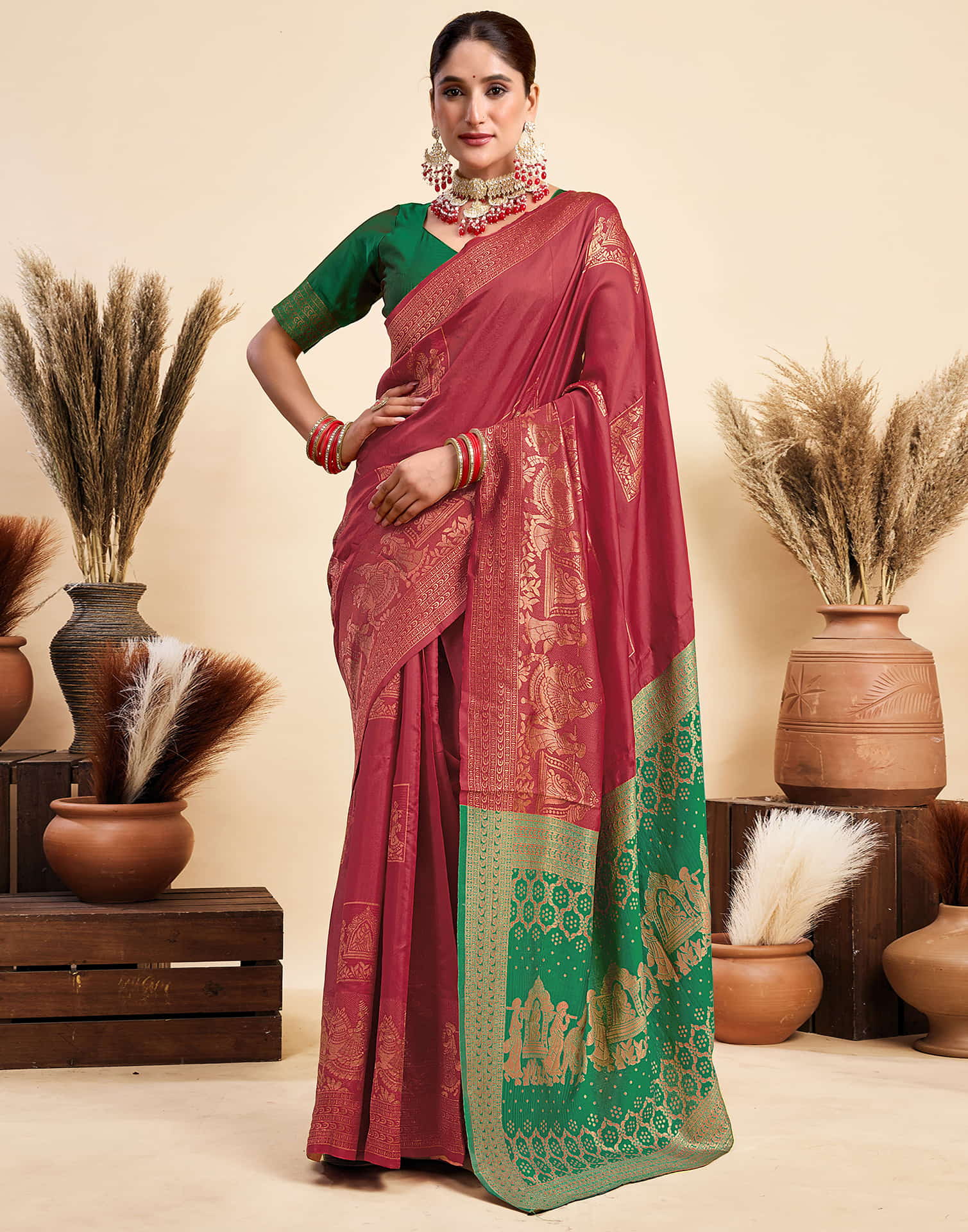 Red Silk Woven Saree