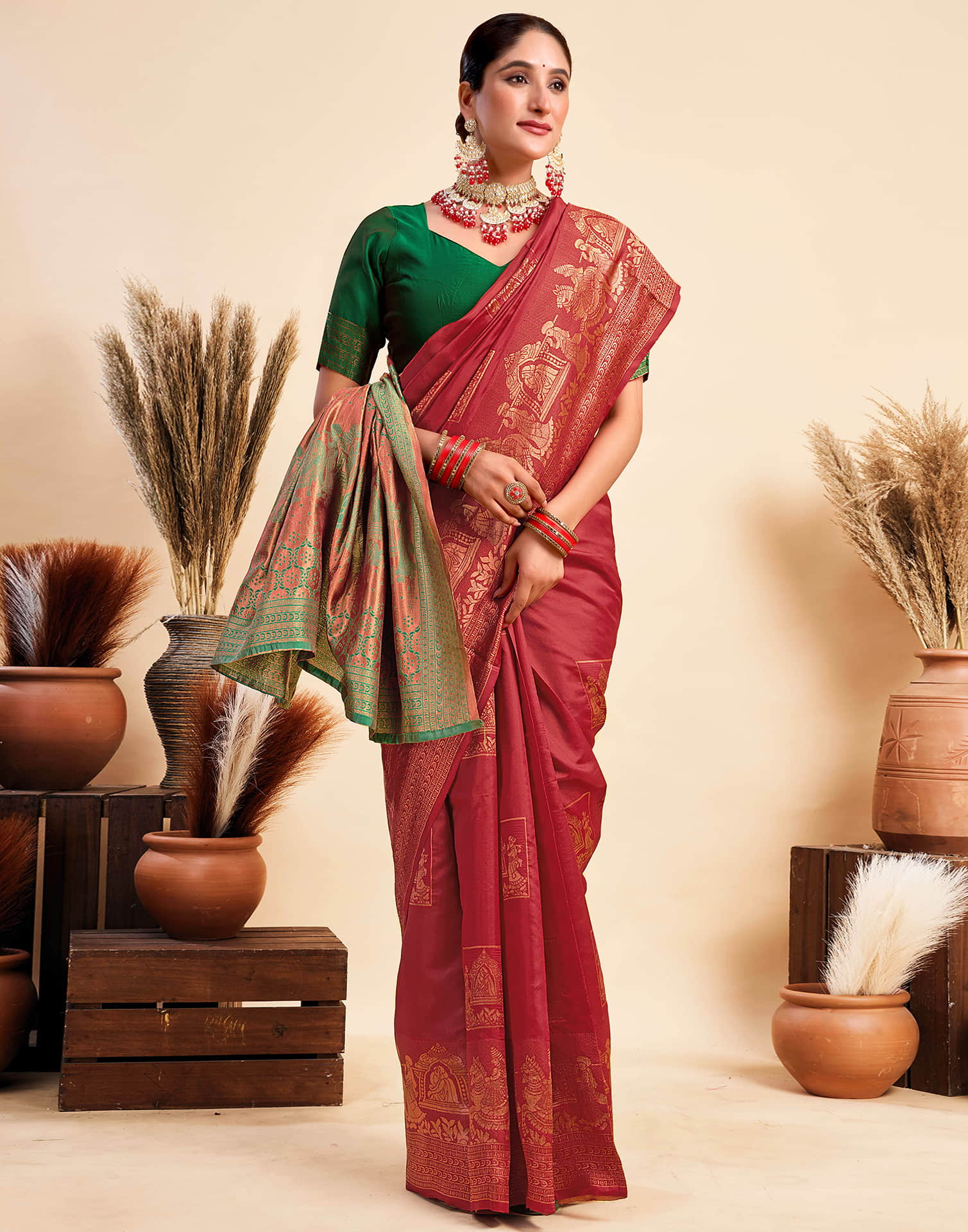 Red Silk Woven Saree