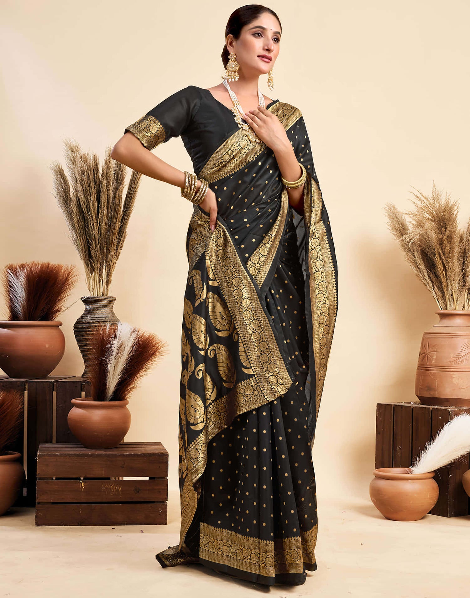 Black Silk Woven Banarasi Saree