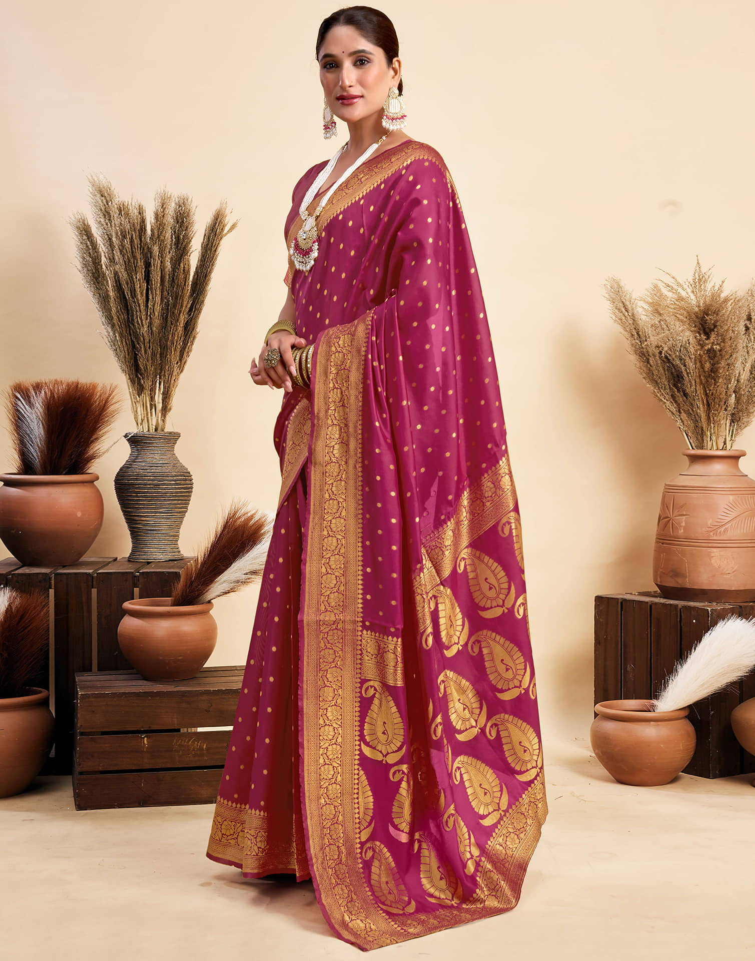 Rani Pink Silk Woven Banarasi Saree