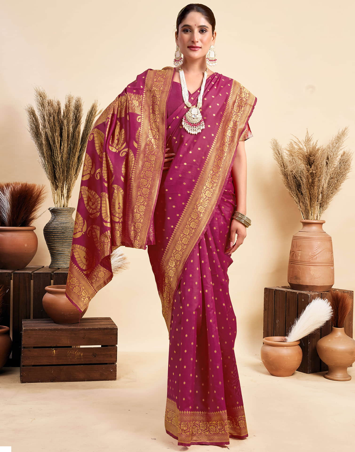 Rani Pink Silk Woven Banarasi Saree