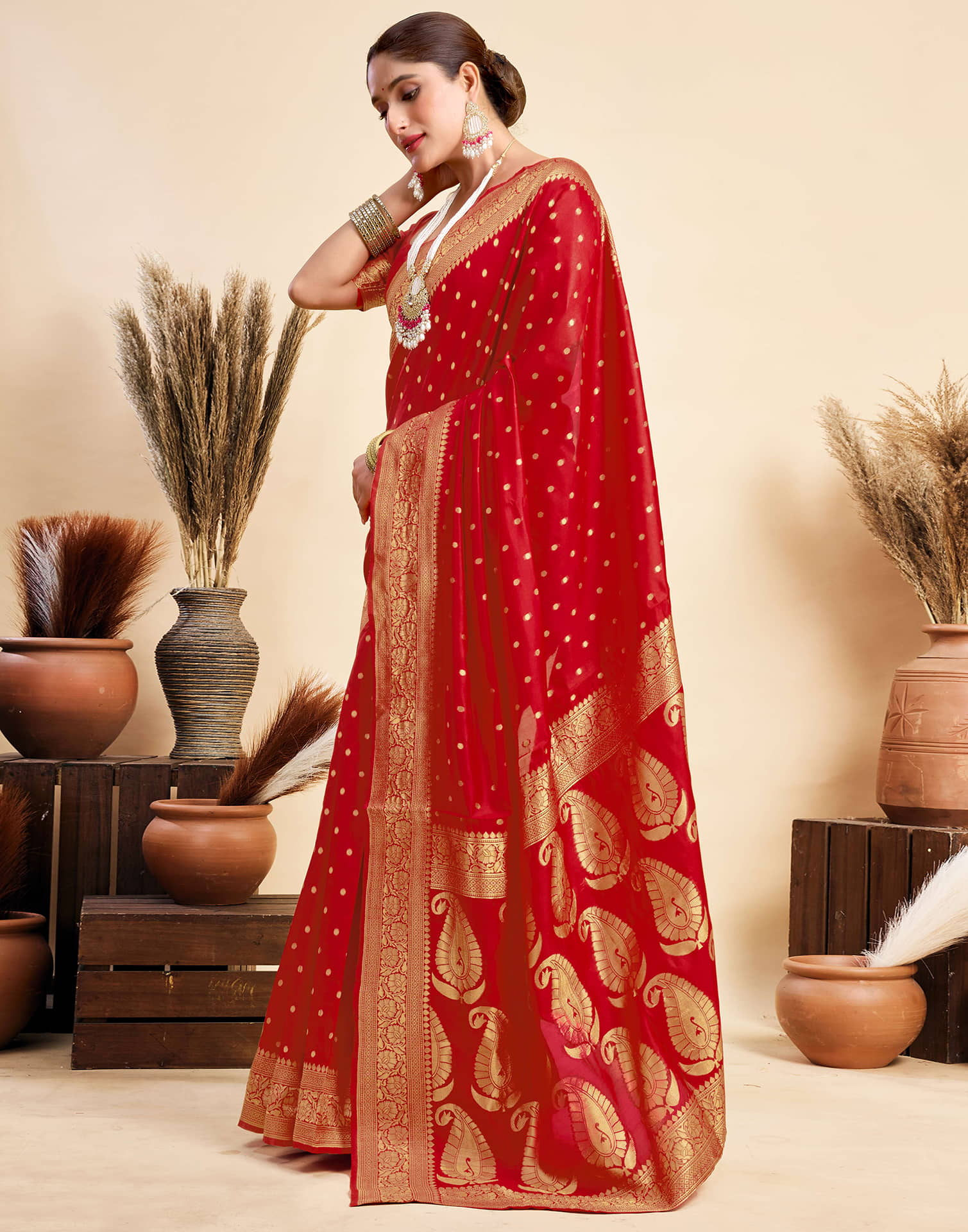 Red Silk Woven Banarasi Saree