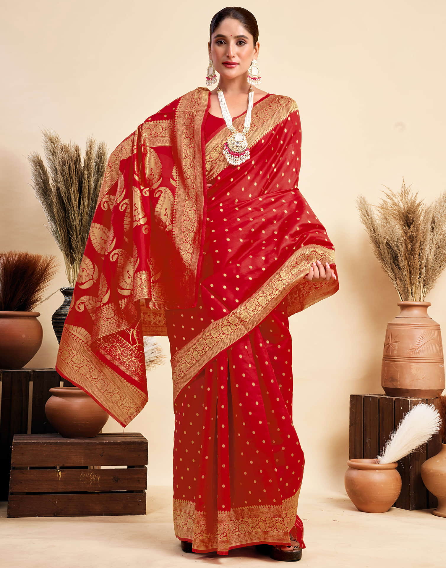 Red Silk Woven Banarasi Saree