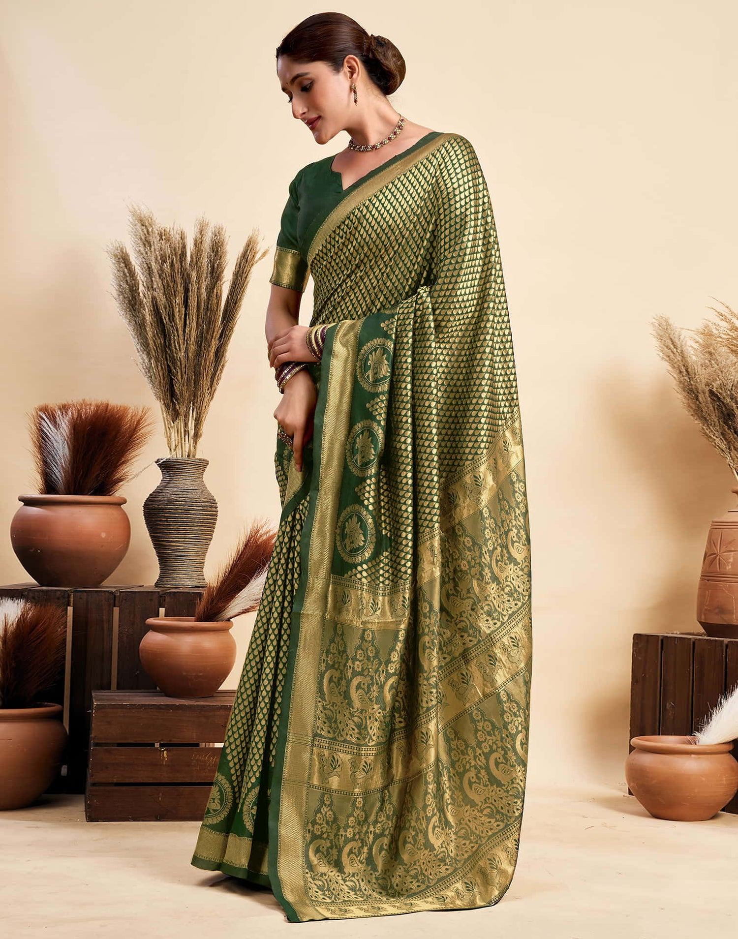 Green Silk Woven Kanjivaram Saree