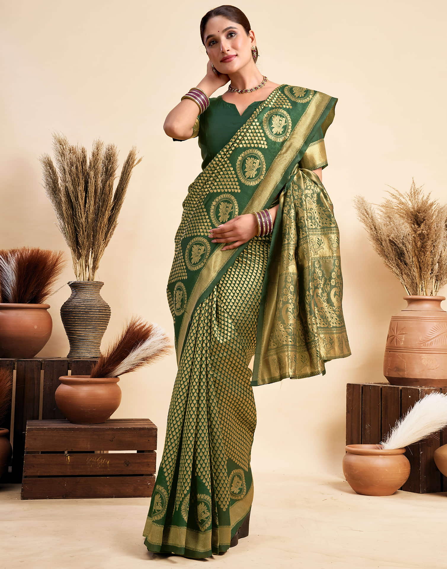 Green Silk Woven Kanjivaram Saree