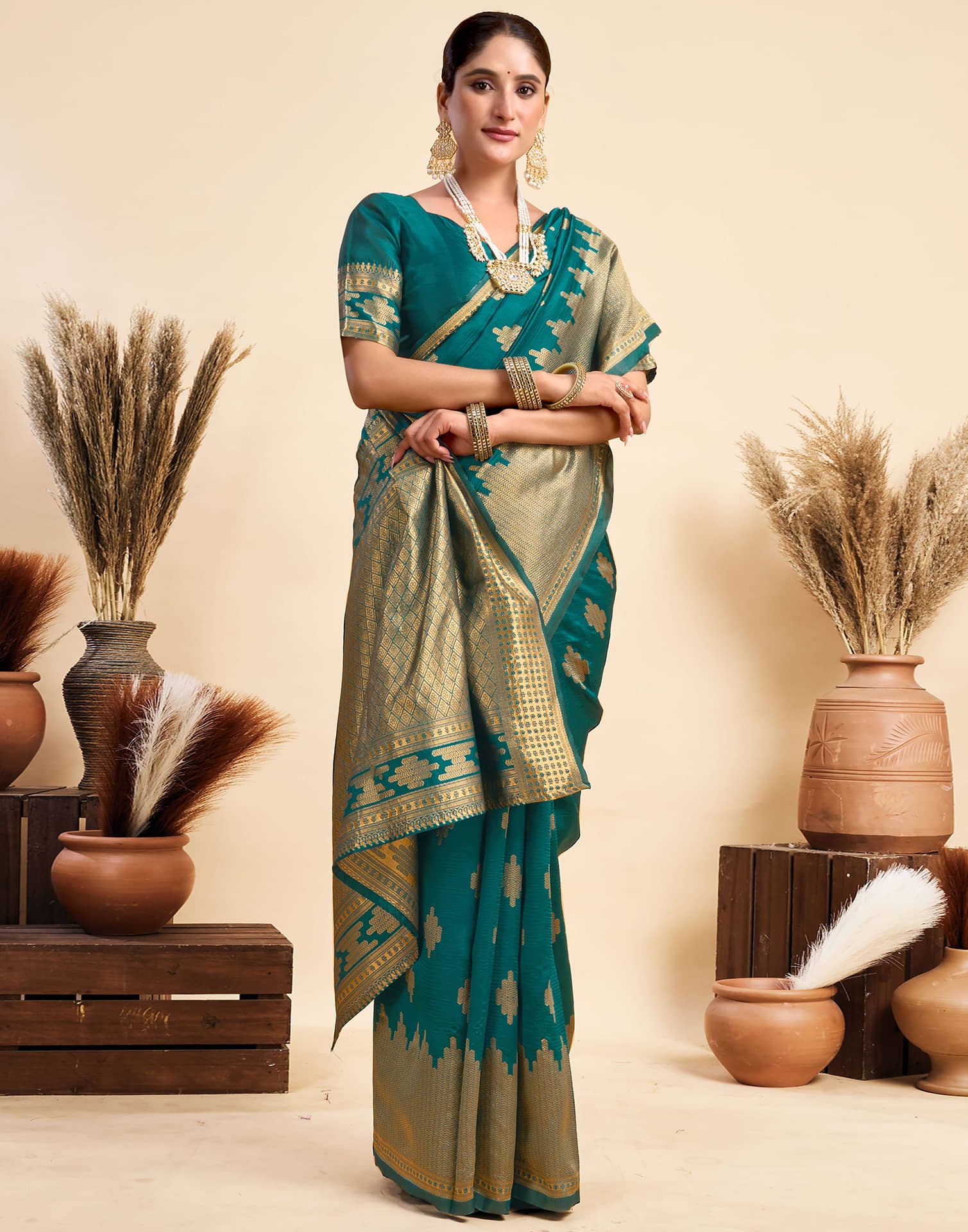 Teal Blue Silk Woven Saree