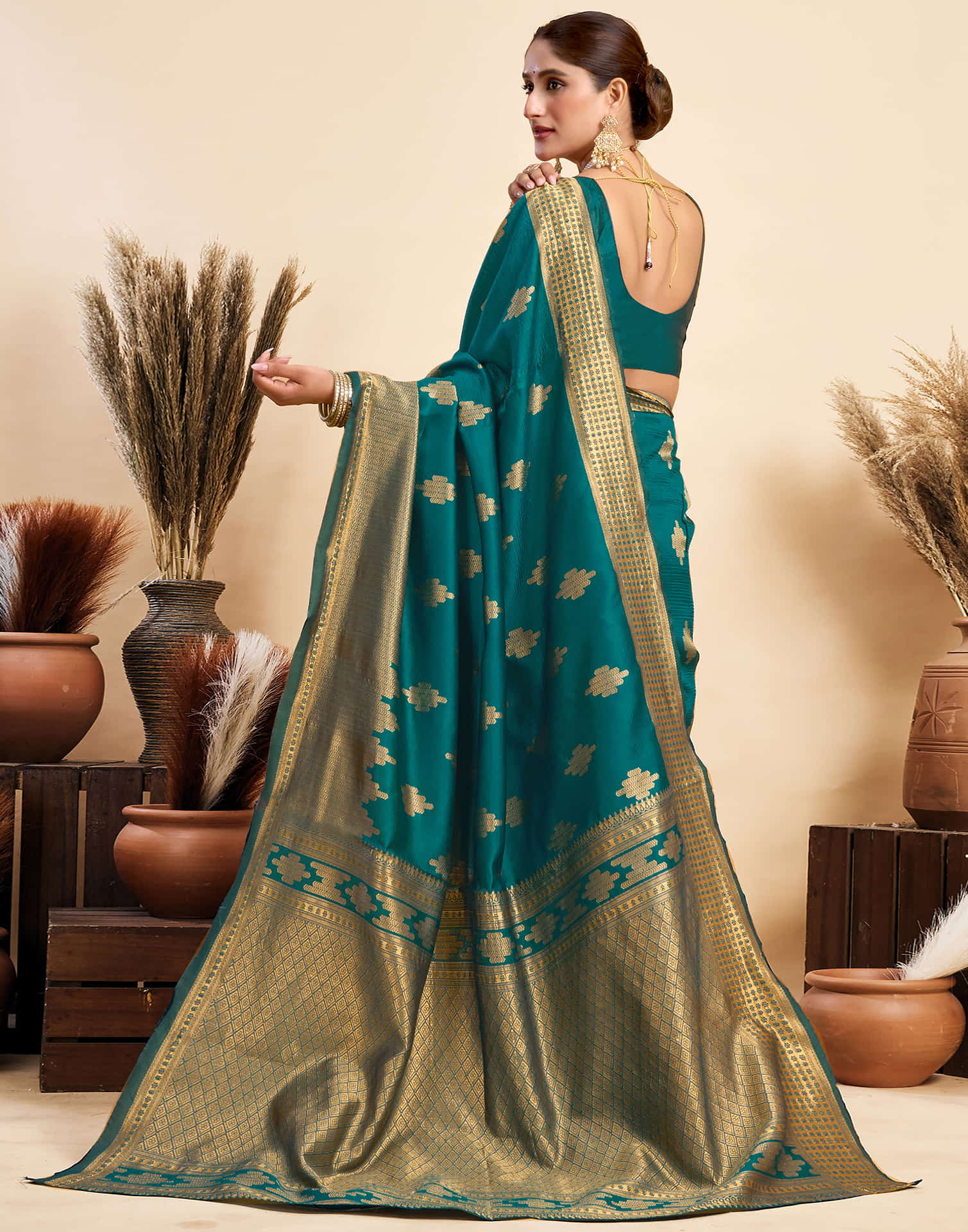 Teal Blue Silk Woven Saree