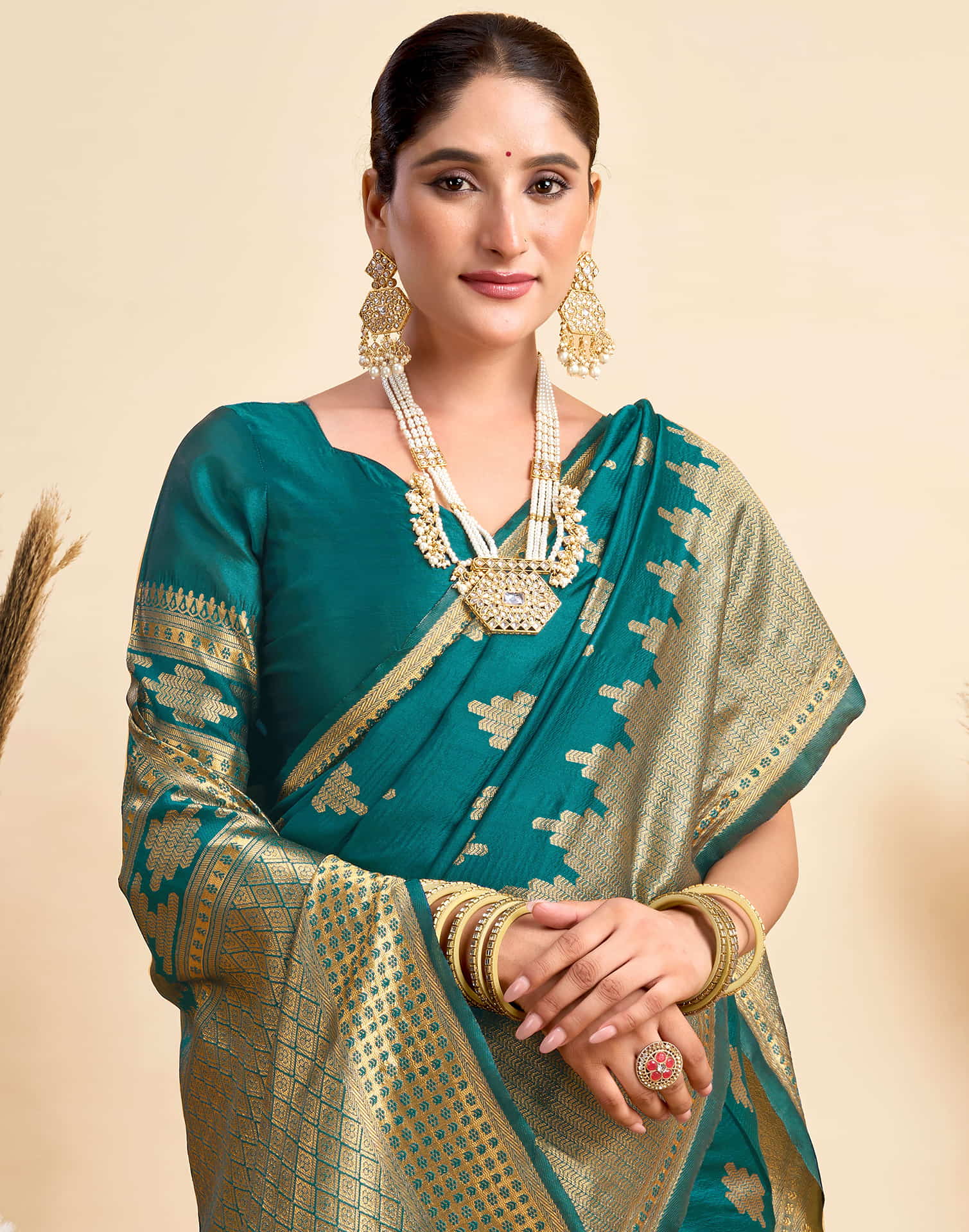 Teal Blue Silk Woven Saree