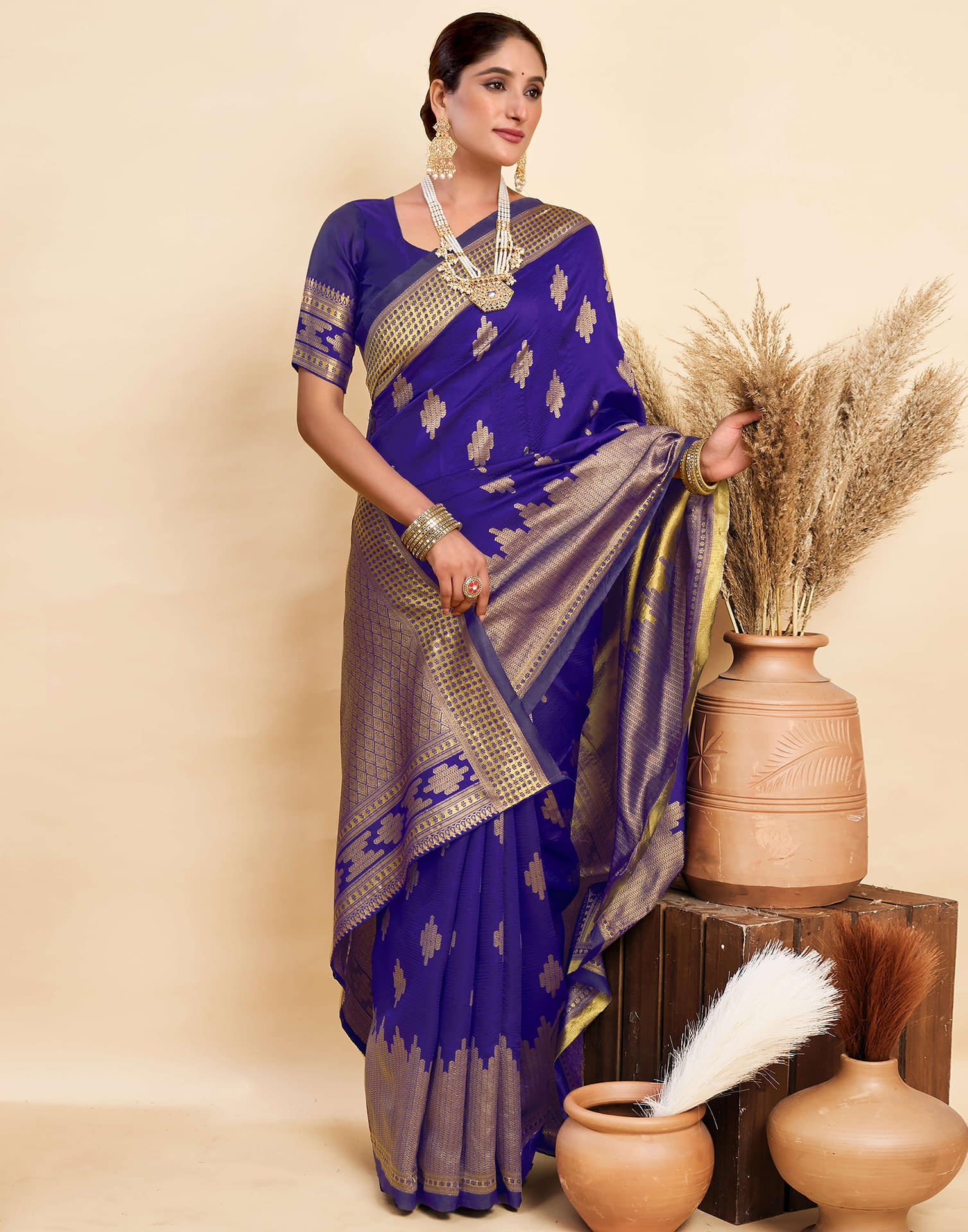 Indigo Blue Silk Woven Saree