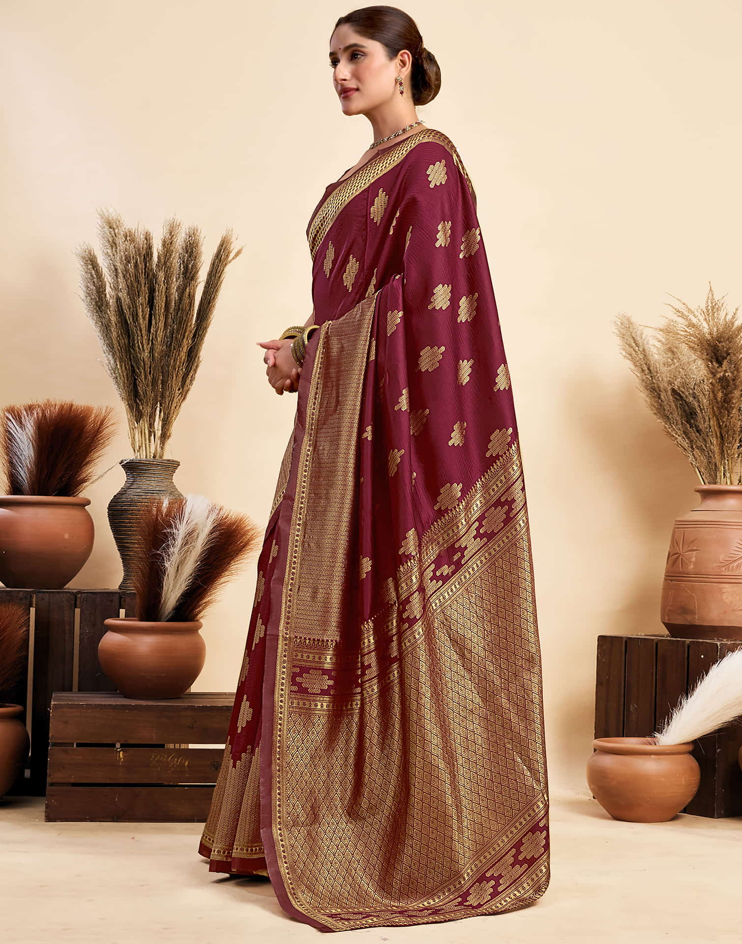 Maroon Silk Woven Saree