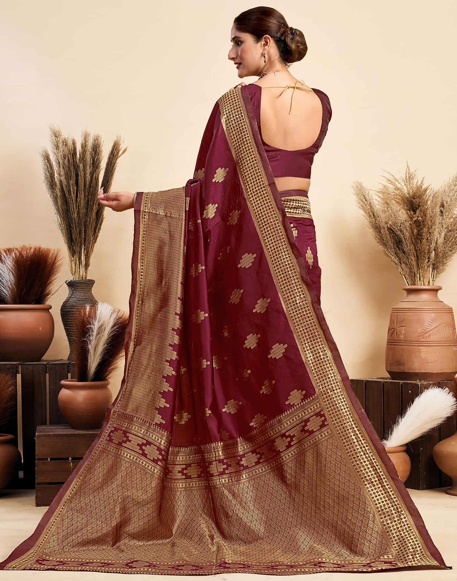 Maroon Silk Woven Saree