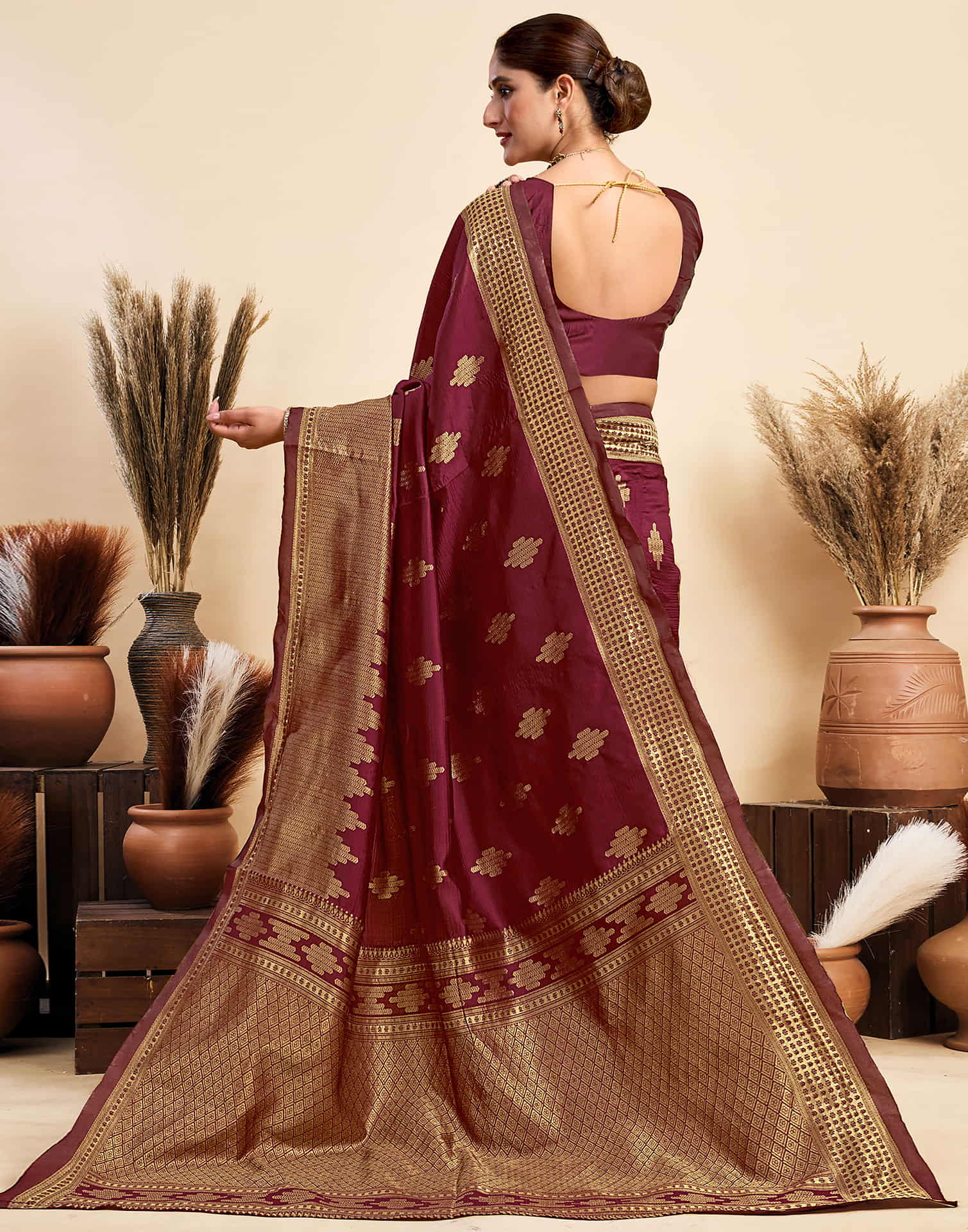 Maroon Silk Woven Saree