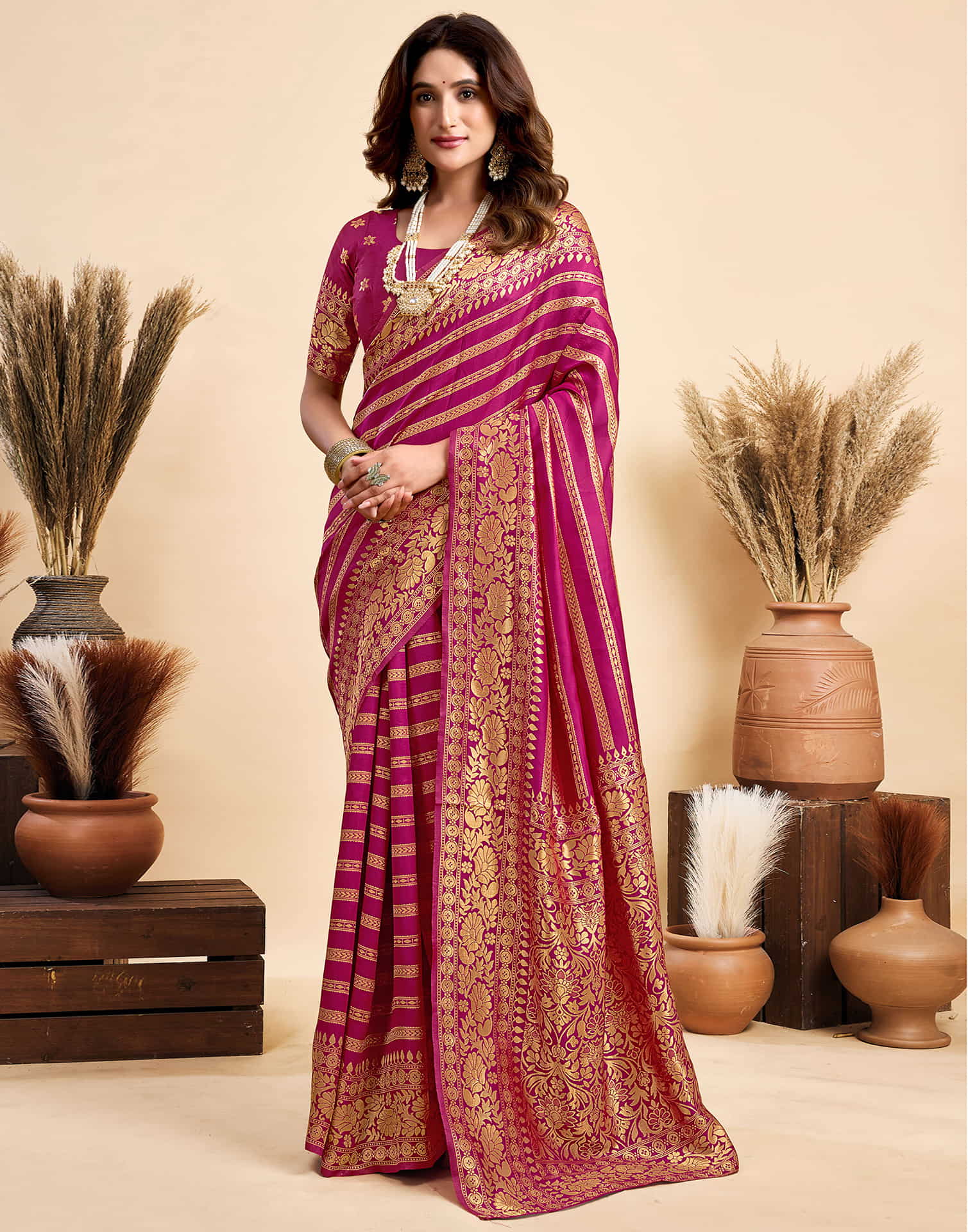 Rani Pink Silk Woven Saree