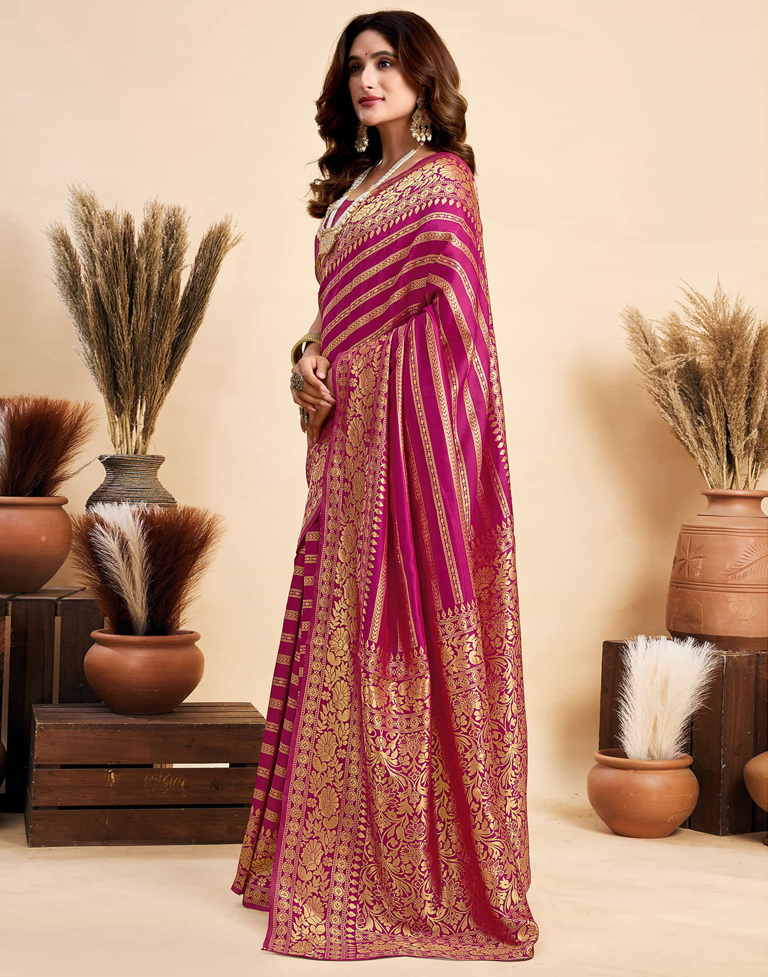 Rani Pink Silk Woven Saree