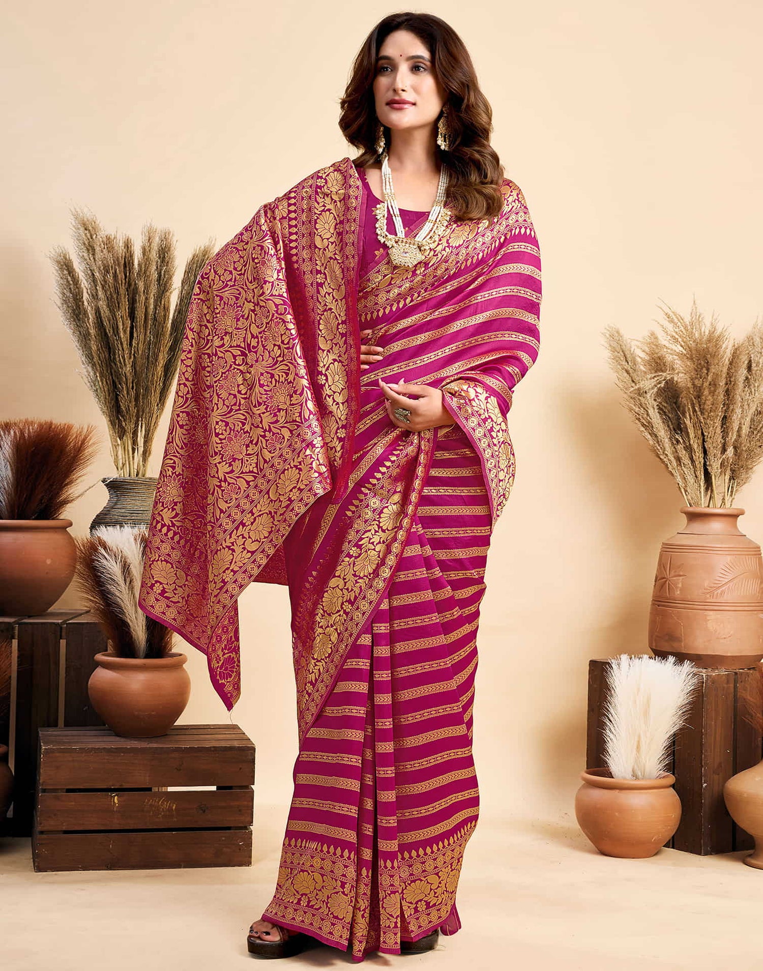 Rani Pink Silk Woven Saree
