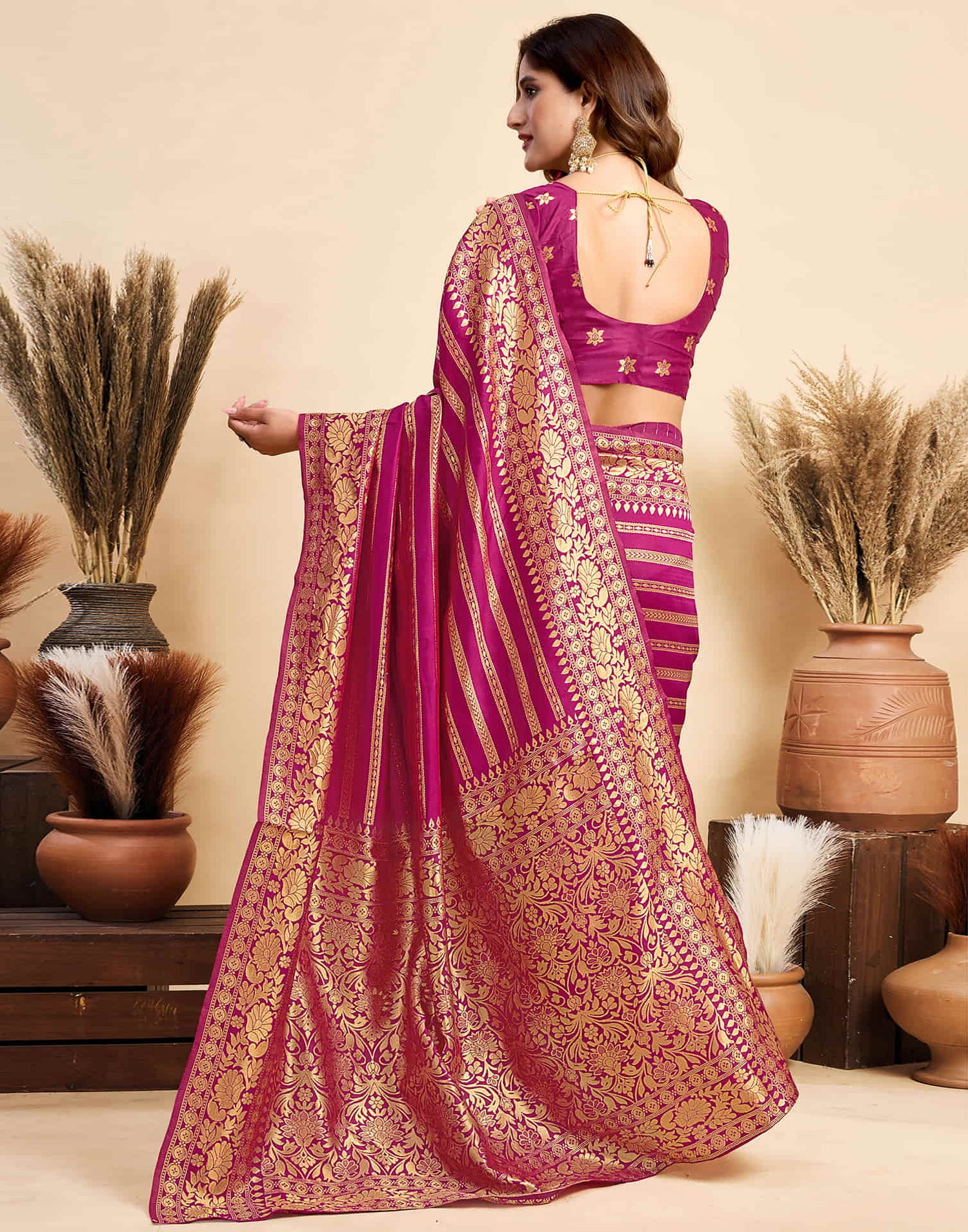 Rani Pink Silk Woven Saree