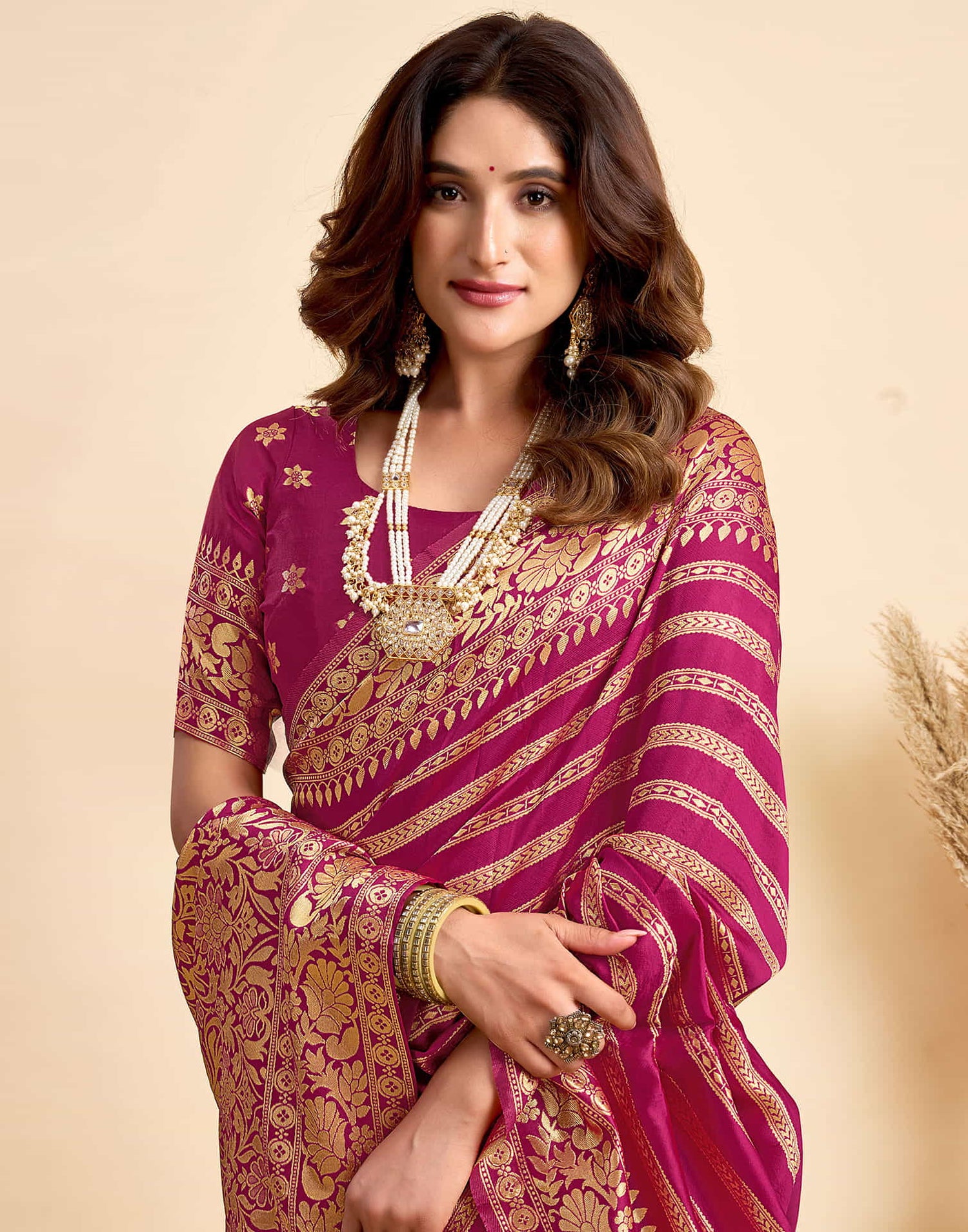 Rani Pink Silk Woven Saree