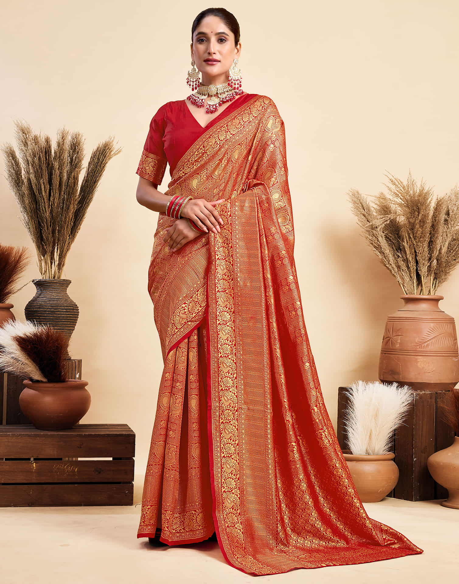 Red Silk Woven Kanjivaram Saree