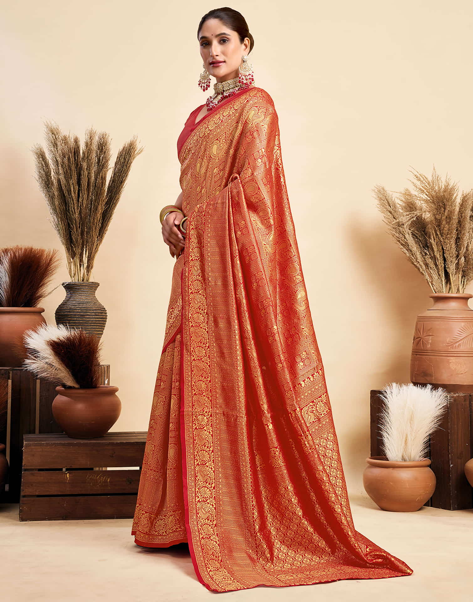 Red Silk Woven Kanjivaram Saree