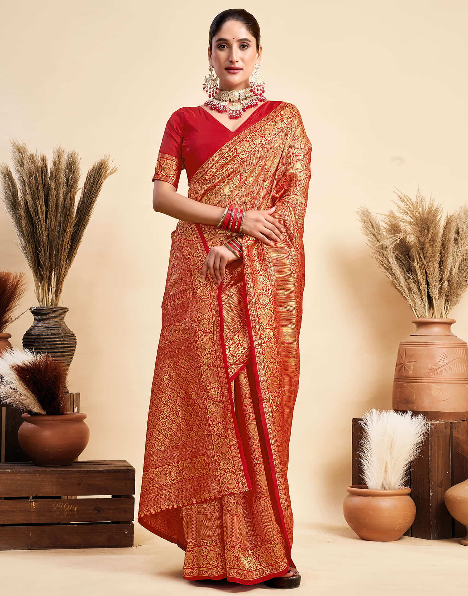 Red Silk Woven Kanjivaram Saree