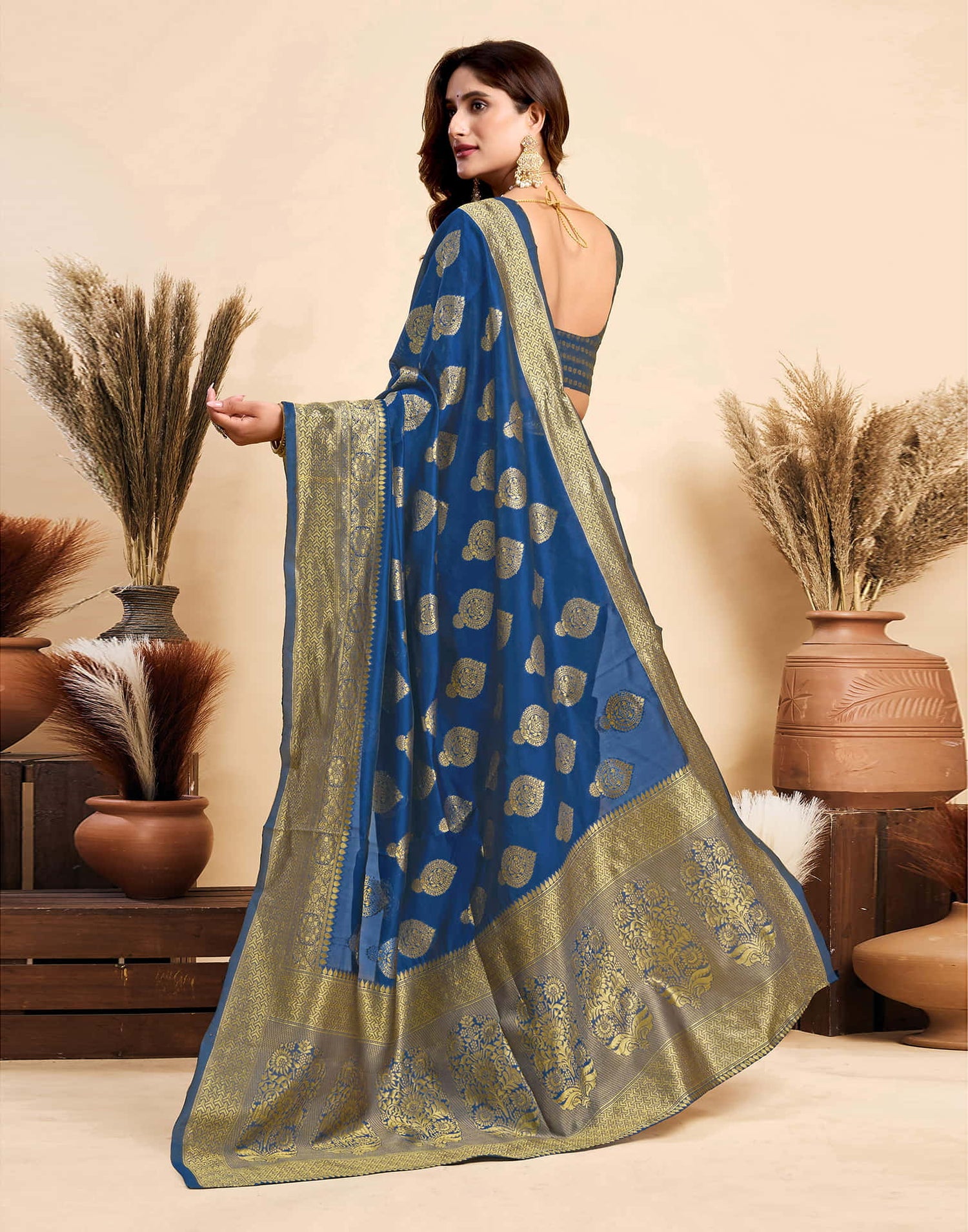 Rama Blue Silk Woven Banarasi Saree